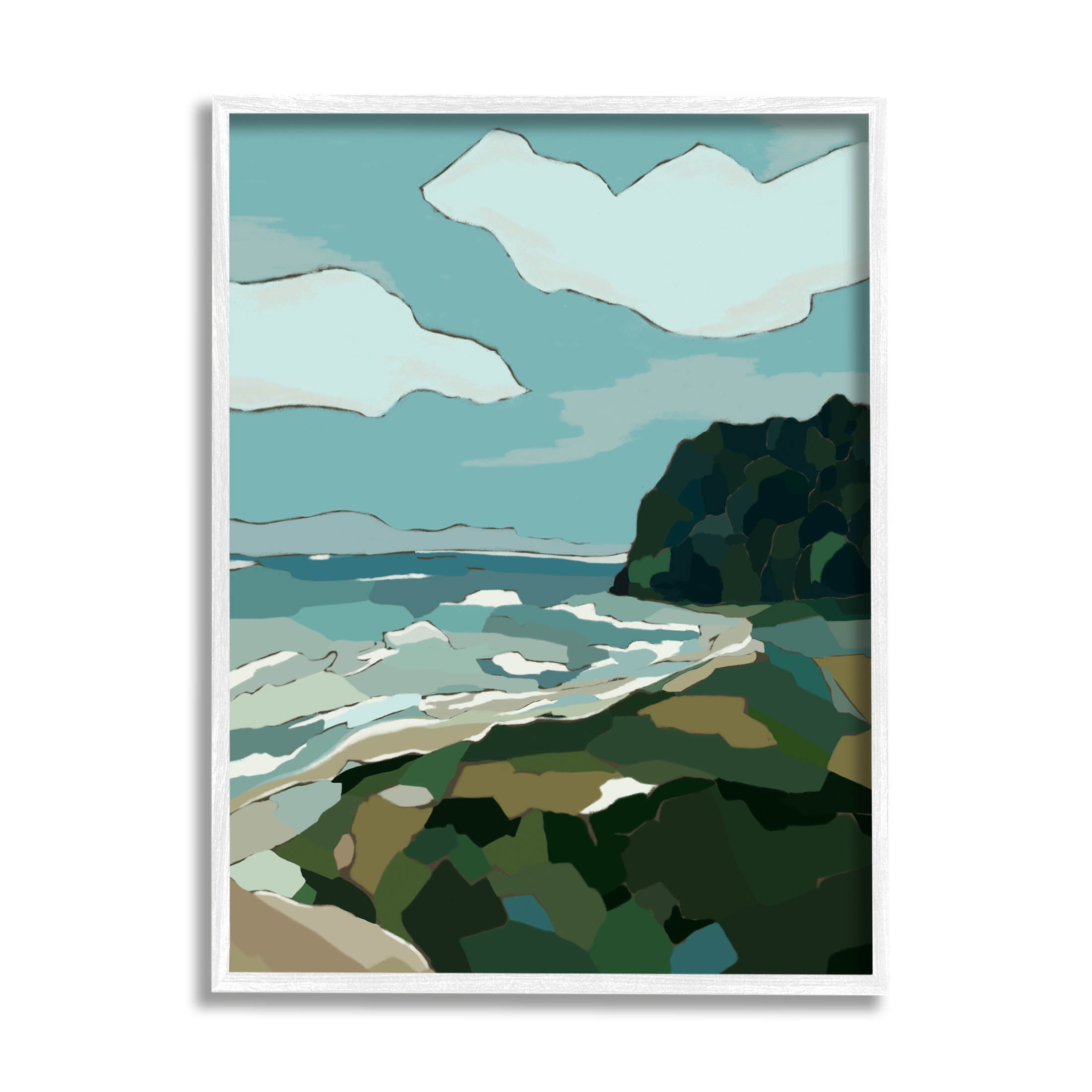 Stupell Industries Cloudy Blocked Beach Cliffs Landscape Graphic Art White Framed Art Print Wall Art, Design by Nikita Jariwala
