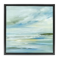 Stupell Industries Cloudy Blue Beach Impression Landscape & Nature Painting Black Floater Framed Canvas Art Print Wall Art, 18 x 18