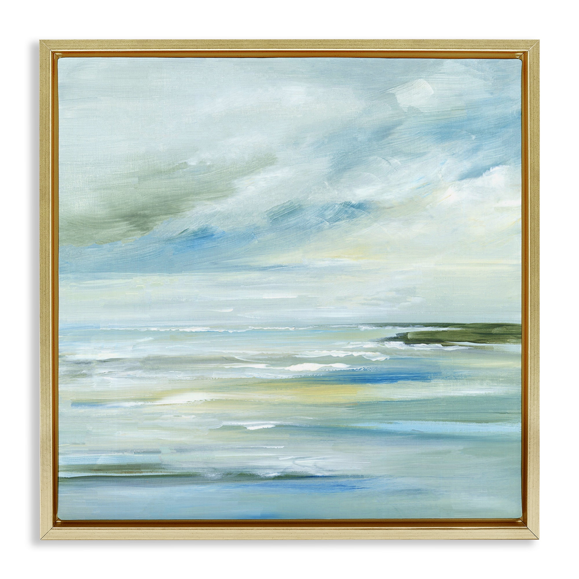 Stupell Industries Cloudy Blue Beach Impression Landscape & Nature Painting Gold Floater Framed Canvas Art Print Wall Art, 18 x 18