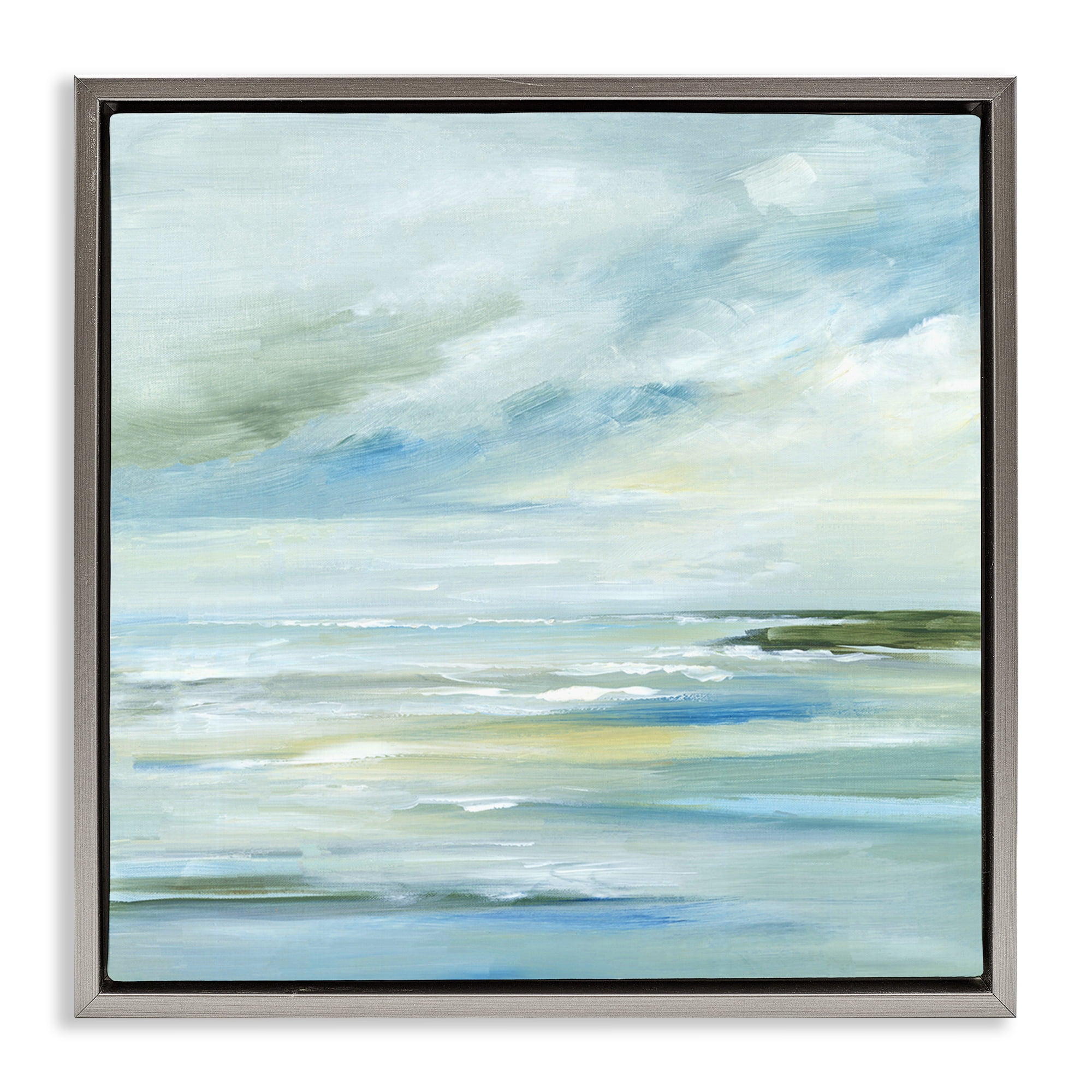 Stupell Industries Cloudy Blue Beach Impression Landscape & Nature Painting Gray Floater Framed Canvas Art Print Wall Art, 18 x 18