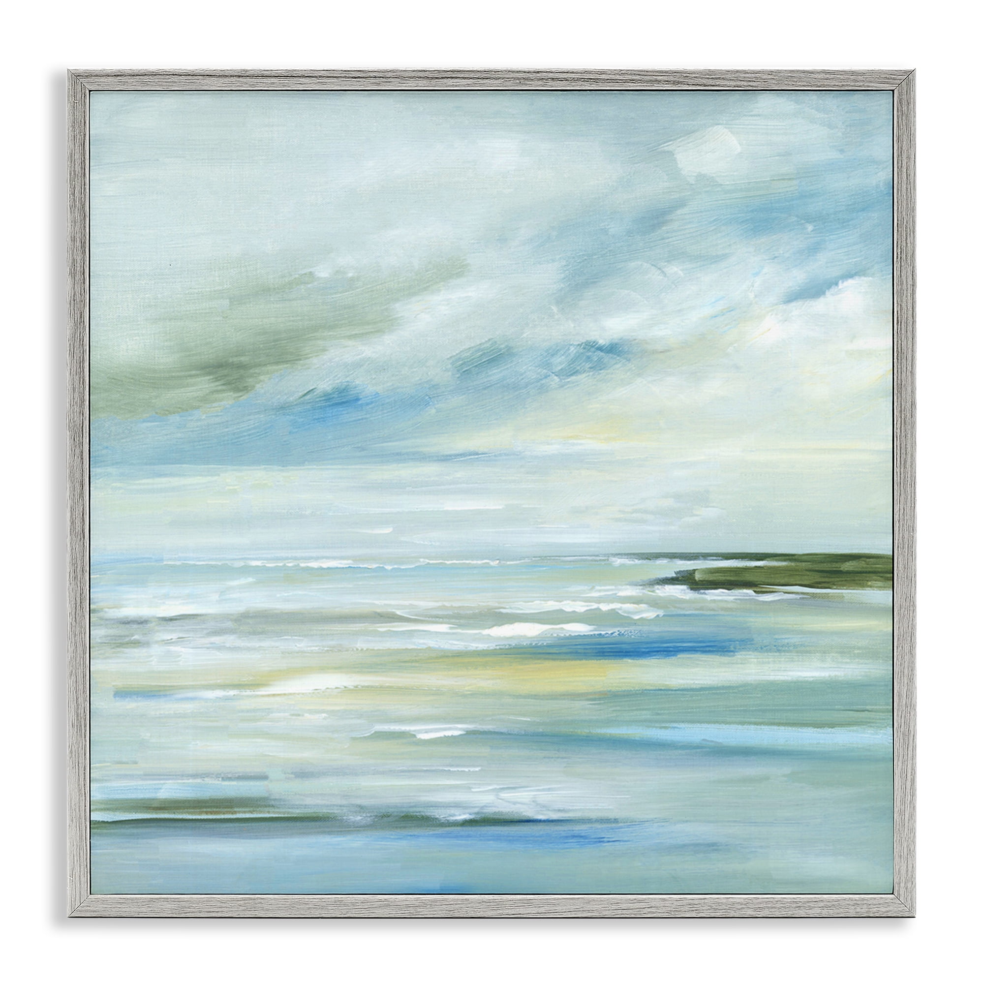 Stupell Industries Cloudy Blue Beach Impression Landscape & Nature Painting Gray Framed Art Print Wall Art, 12 x 12