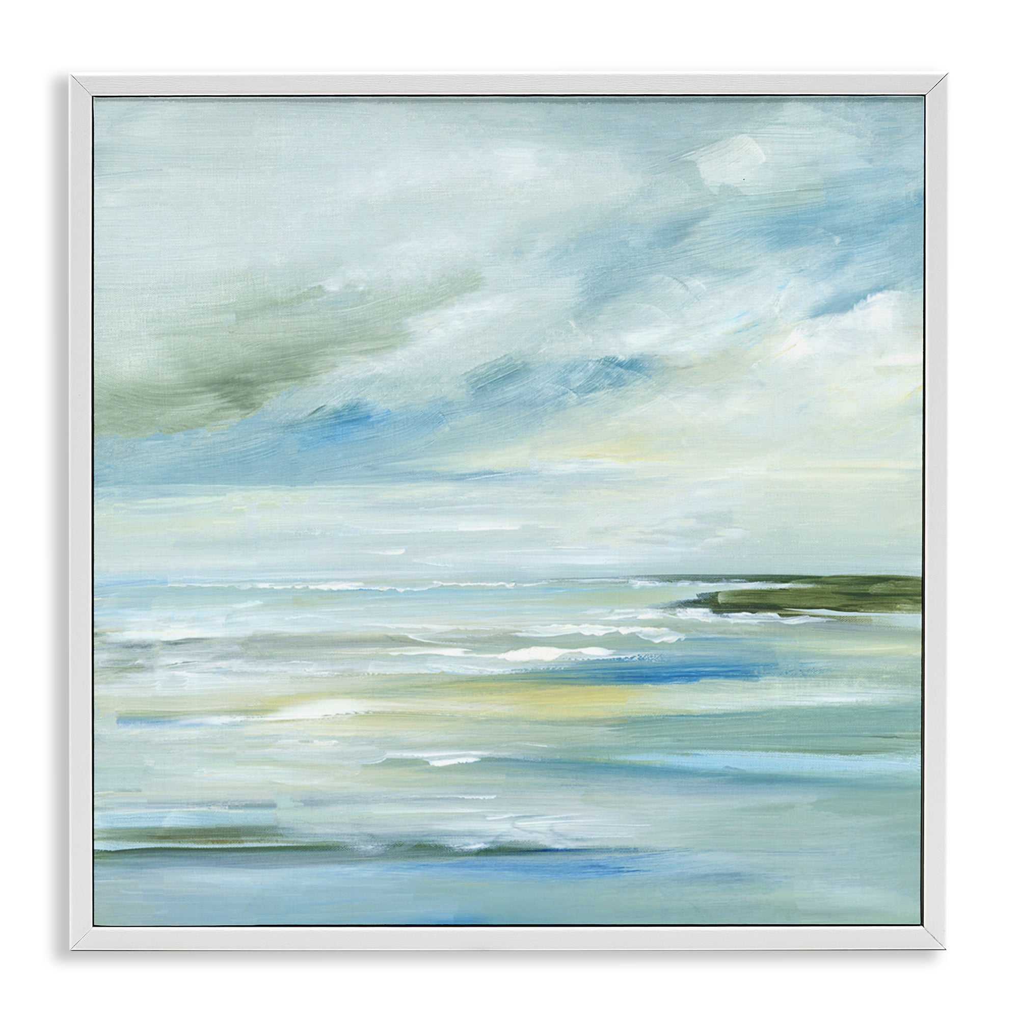 Stupell Industries Cloudy Blue Beach Impression Landscape & Nature Painting White Framed Art Print Wall Art, 17 x 17