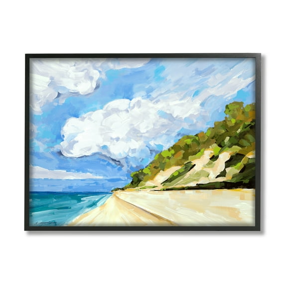 Stupell Industries Cloudy Coastal Cliffs Painting Coastal Painting Black Framed Art Print Wall Art
