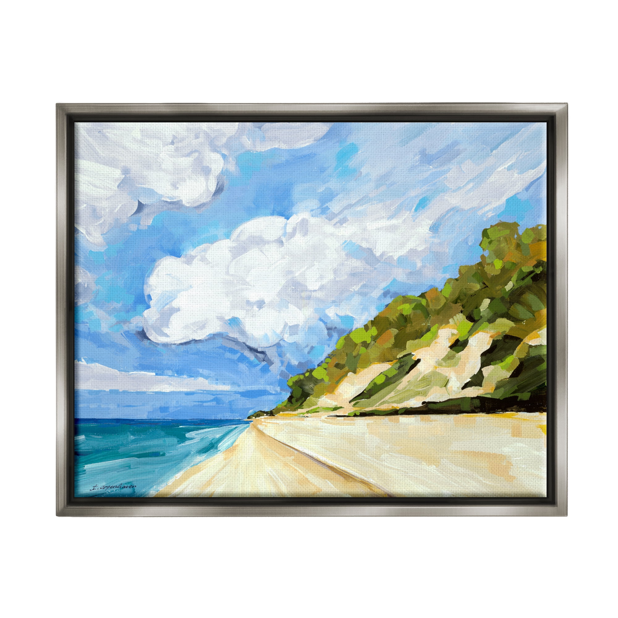 Stupell Industries Cloudy Coastal Cliffs Painting Coastal Painting Gray Floater Framed Art Print Wall Art