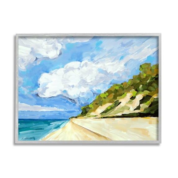 Stupell Industries Cloudy Coastal Cliffs Painting Coastal Painting Gray Framed Art Print Wall Art