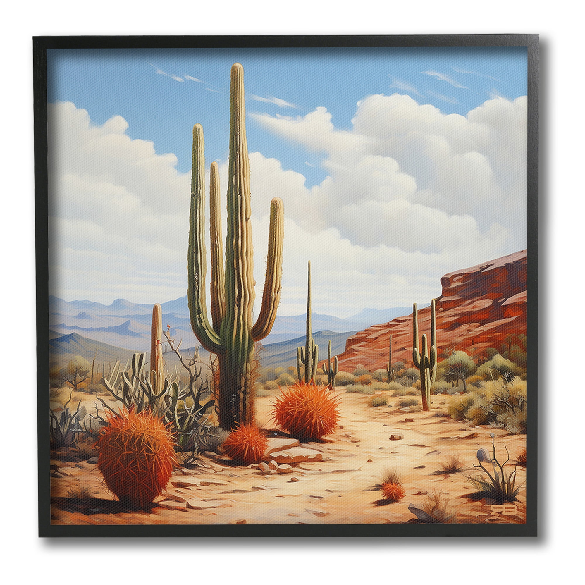 Stupell Industries Cloudy Desert Path Landscape Painting Black Framed Art Print Wall Art, 17 x 17