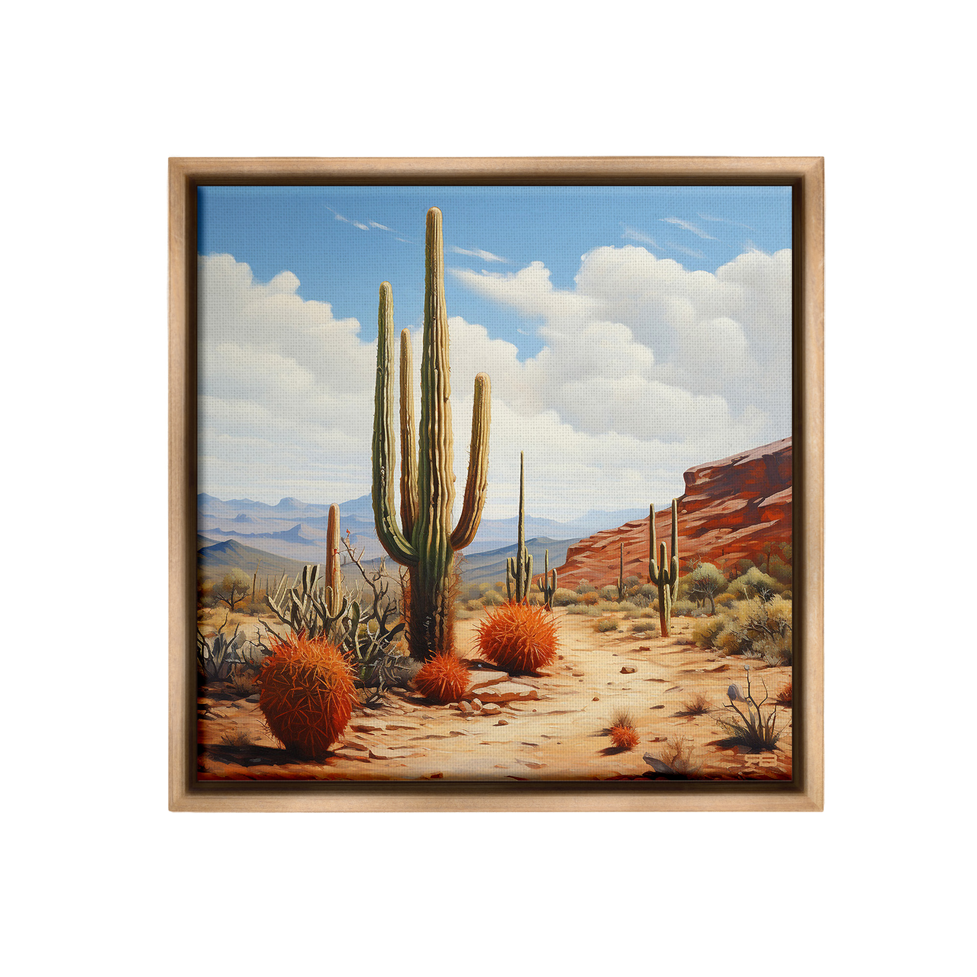 Stupell Industries Cloudy Desert Path Landscape Painting Brown Floater Framed Canvas Art Print Wall Art, 18 x 18