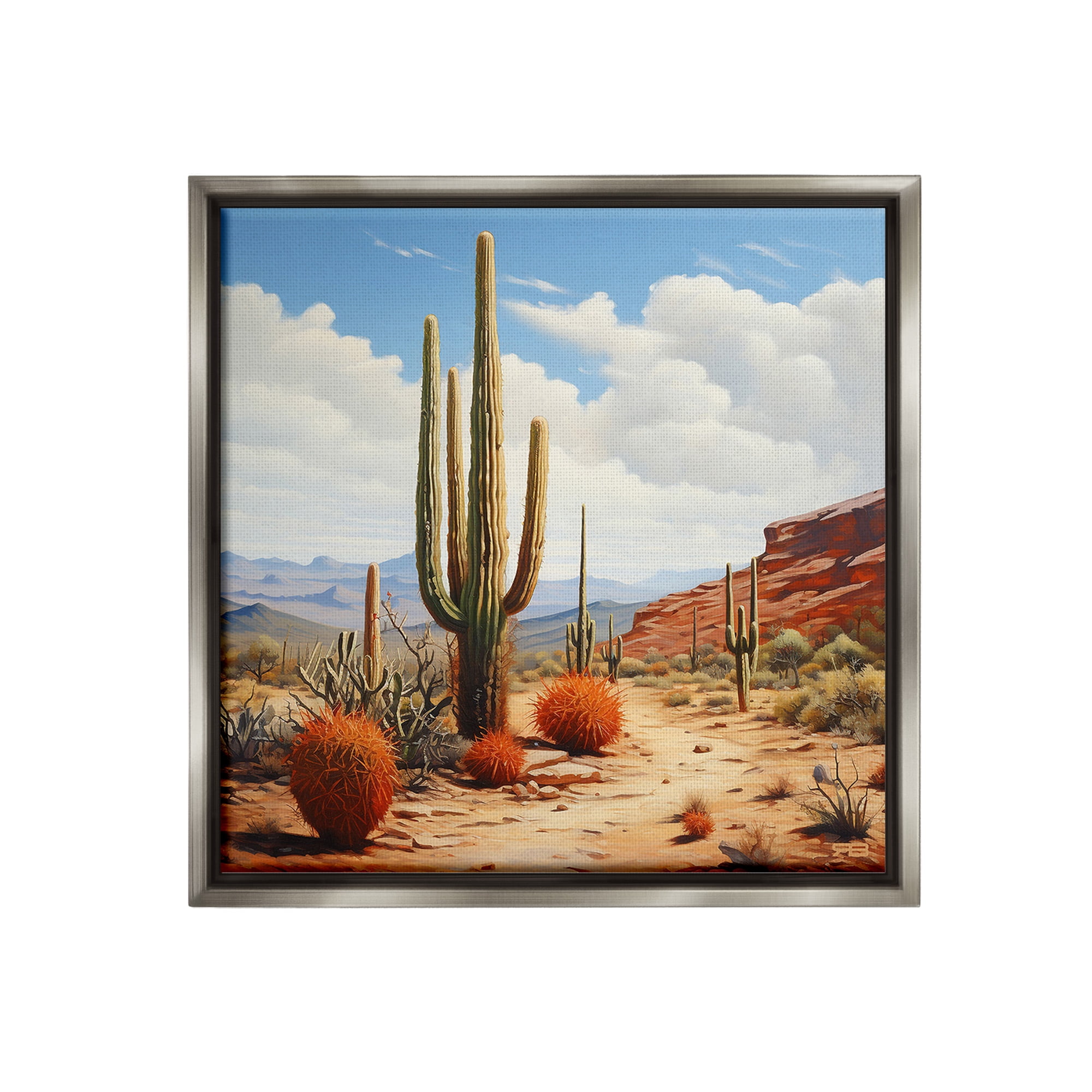 Stupell Industries Cloudy Desert Path Landscape Painting Gray Floater Framed Canvas Art Print Wall Art, 25 x 25