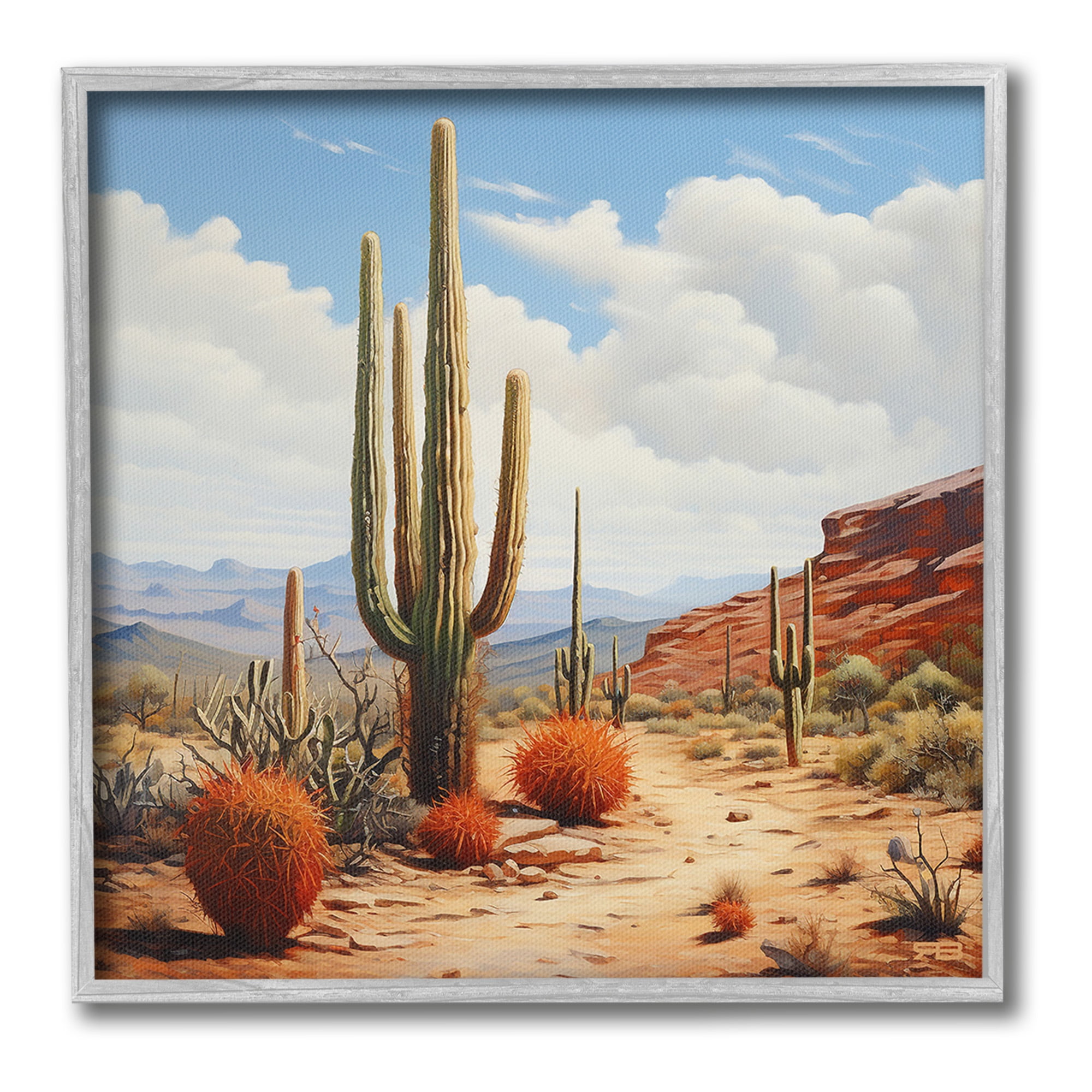Stupell Industries Cloudy Desert Path Landscape Painting Gray Framed Art Print Wall Art, 24 x 24