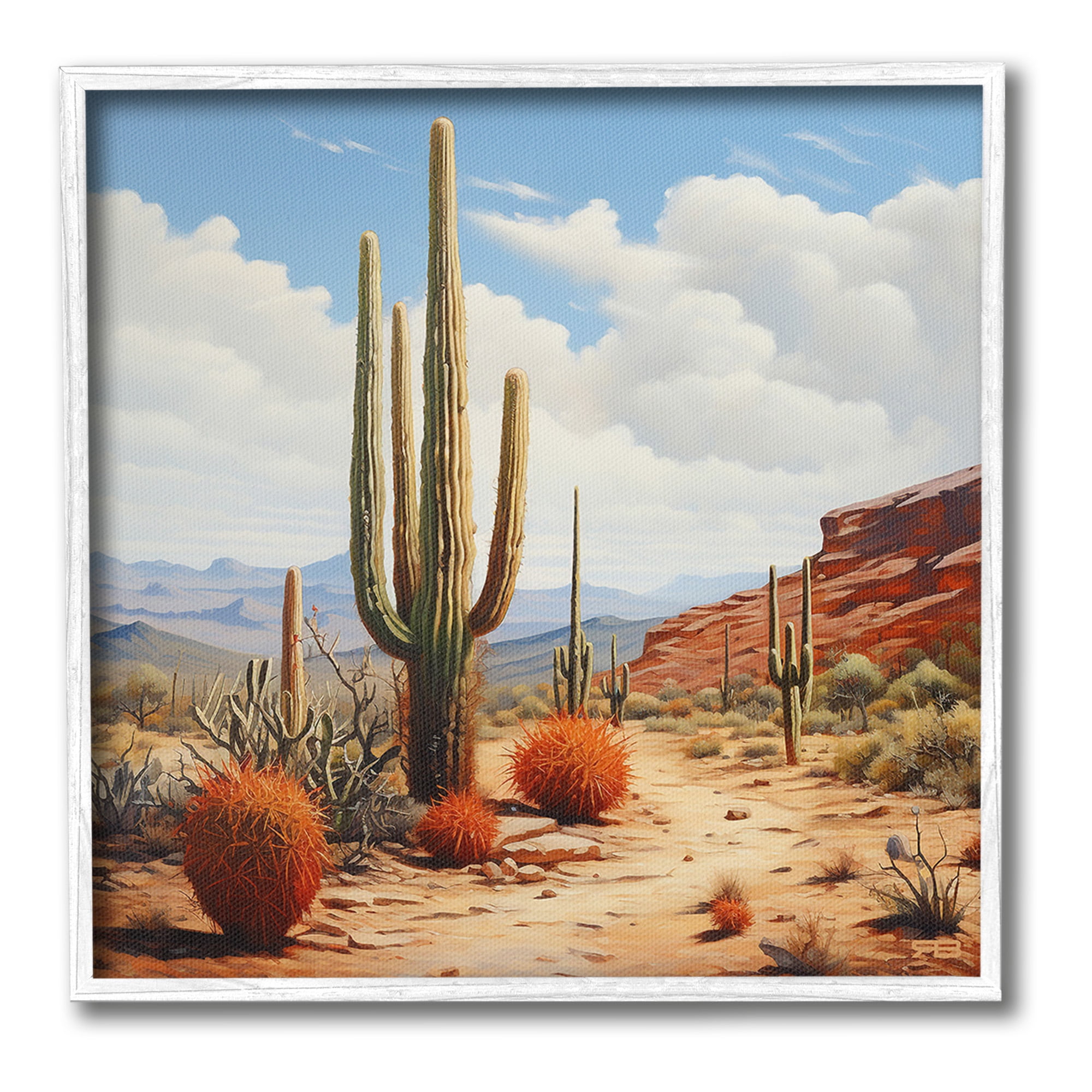 Stupell Industries Cloudy Desert Path Landscape Painting White Framed Art Print Wall Art, 12 x 12