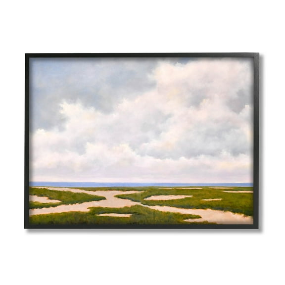 Stupell Industries Cloudy Distant Beach Horizon Painting Black Framed Art Print Wall Art, Design by Catherine Andersen