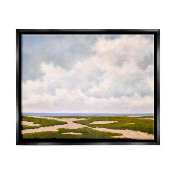 Stupell Industries Cloudy Distant Beach Horizon Painting Jet Black Floating Framed Canvas Print Wall Art, Design by Catherine Andersen