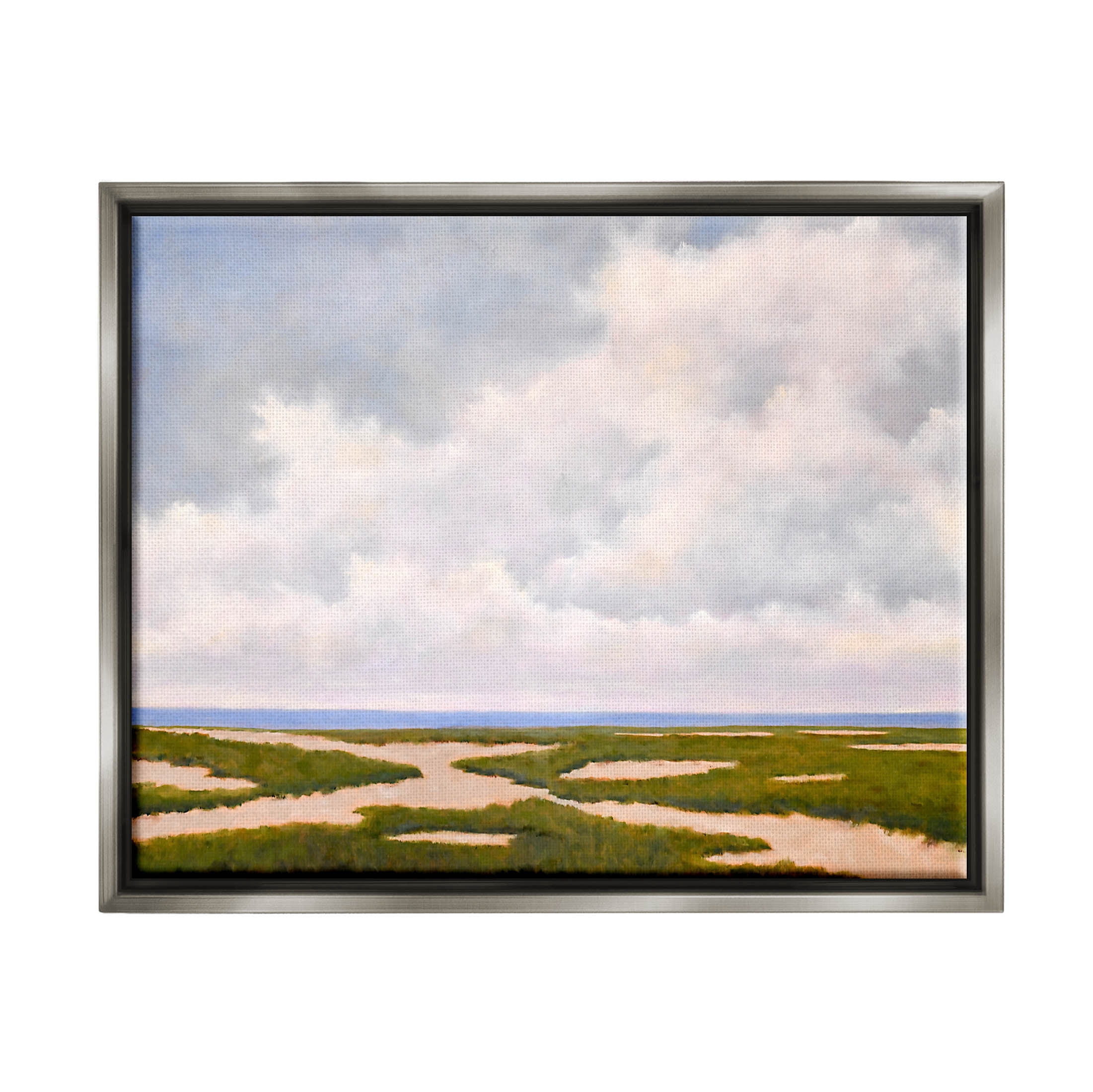 Stupell Industries Cloudy Distant Beach Horizon Painting Luster Gray Floating Framed Canvas Print Wall Art, Design by Catherine Andersen