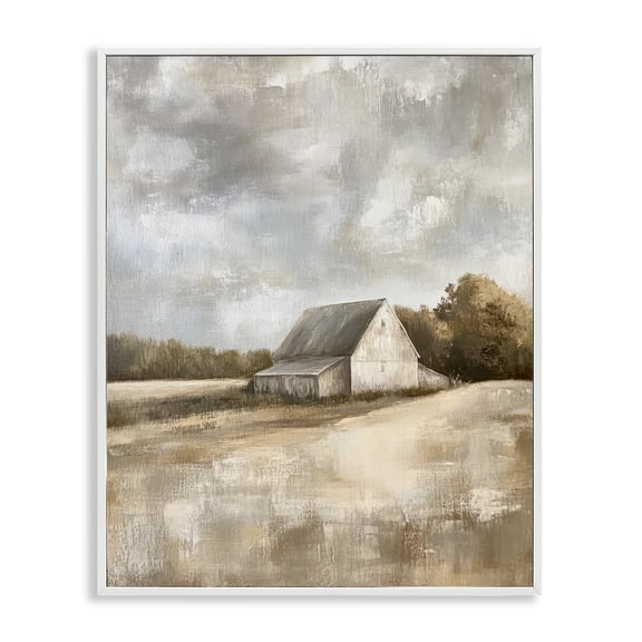 Stupell Industries Farmhouse Cloudy Farm Landscape White Framed Giclee Art, 24 x 30, by Petals Prints Design