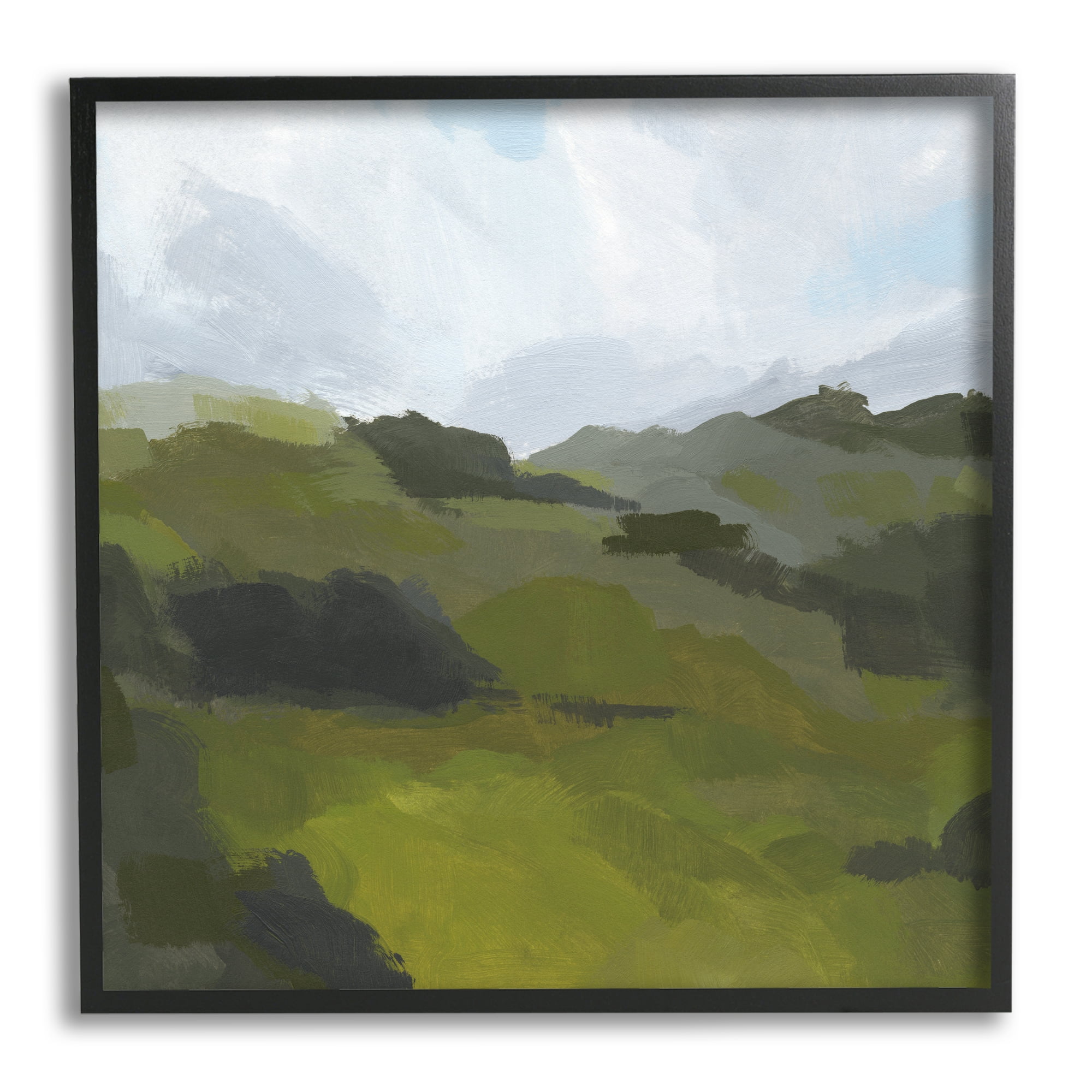 Stupell Industries Cloudy Hill Top Horizon Contemporary Green Foliage Landscape Painting Black Framed Art Print Wall Art, 12 x 12