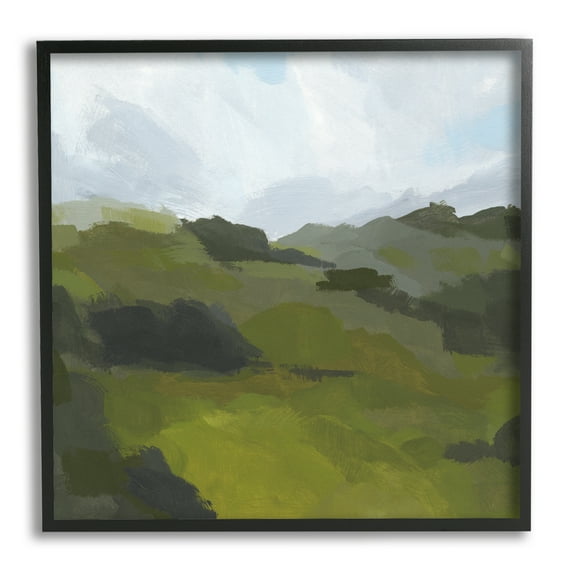 Stupell Industries Cloudy Hill Top Horizon Contemporary Green Foliage Landscape Painting Black Framed Art Print Wall Art, 12 x 12