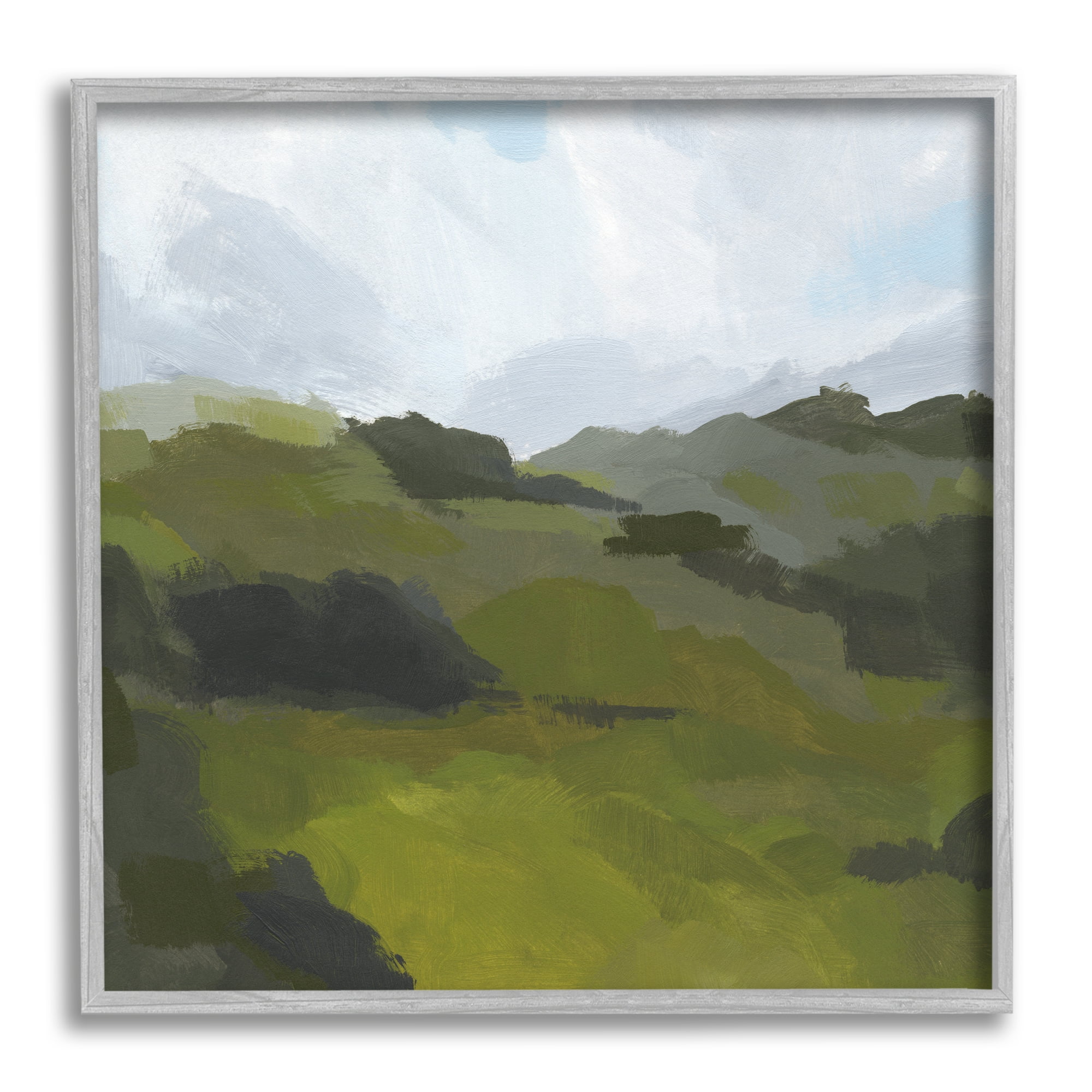 Stupell Industries Cloudy Hill Top Horizon Contemporary Green Foliage Landscape Painting Gray Framed Art Print Wall Art, 24 x 24
