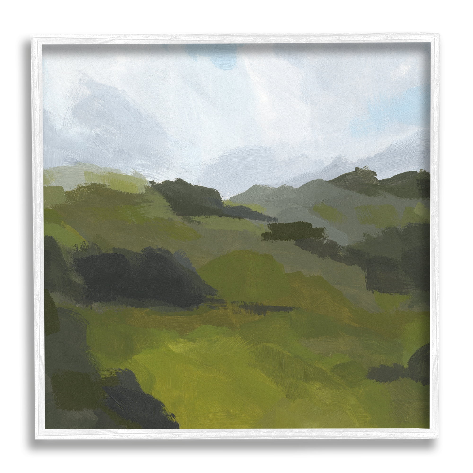 Stupell Industries Cloudy Hill Top Horizon Contemporary Green Foliage Landscape Painting White Framed Art Print Wall Art, 12 x 12