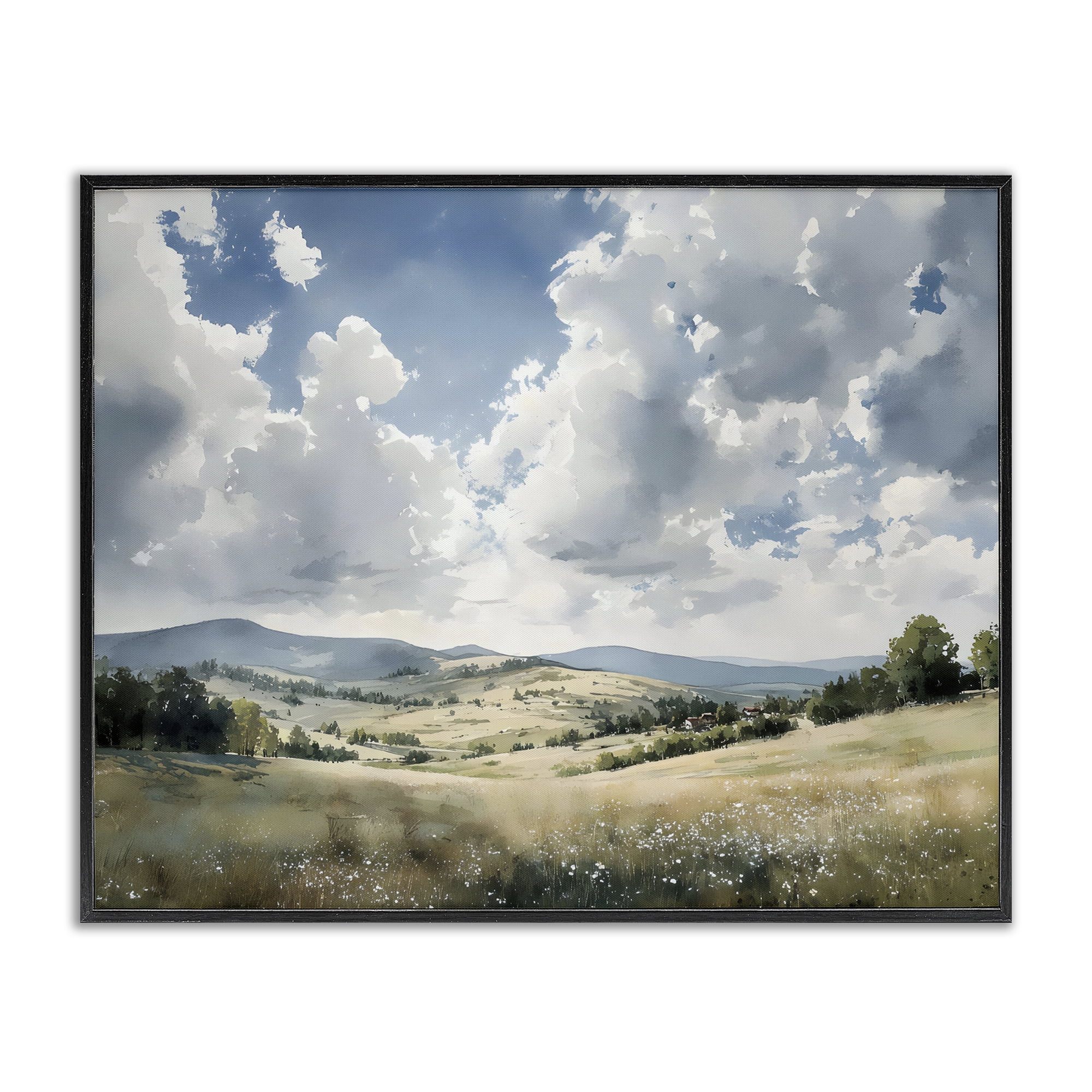 Stupell Industries Cloudy Hills Meadow Black Framed Giclee Art, design by Franklyn Gregory
