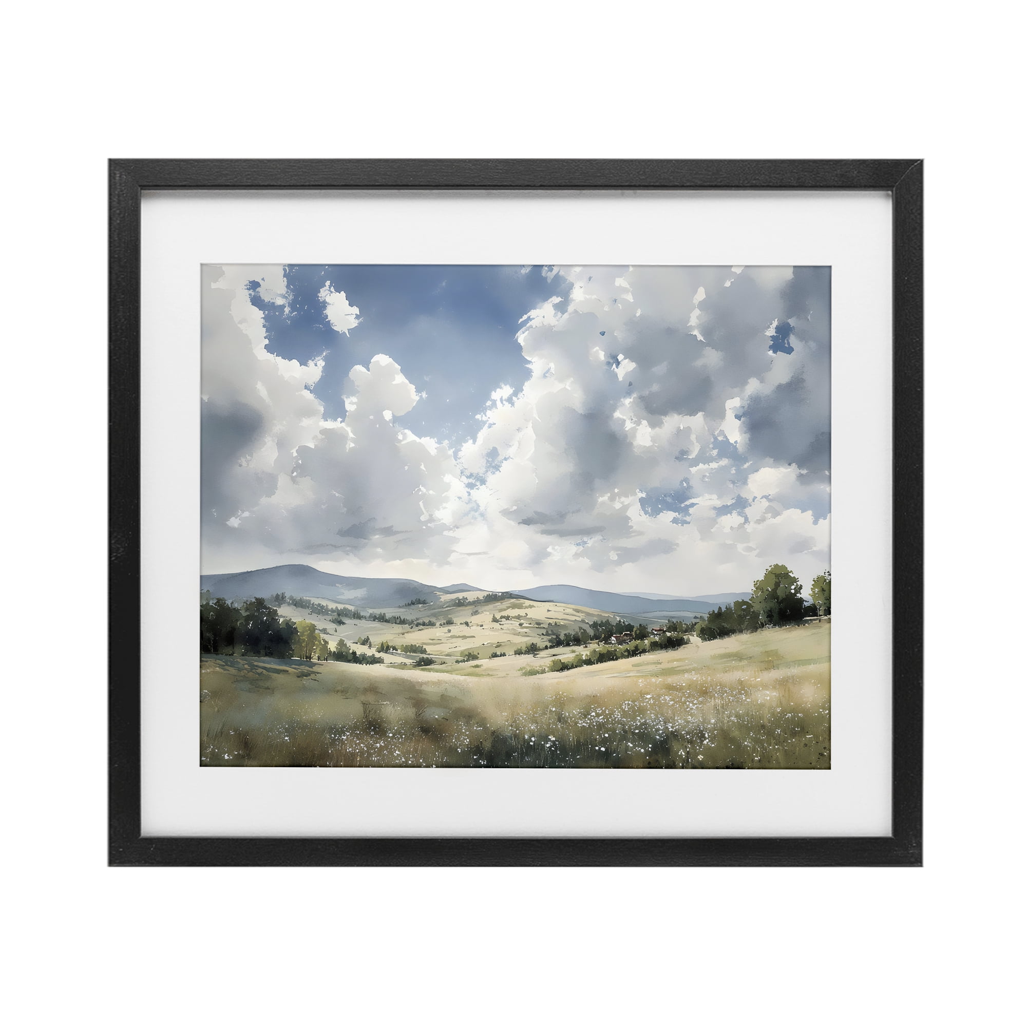 Stupell Industries Cloudy Hills Meadow Black Framed Print Under Glass, design by Franklyn Gregory