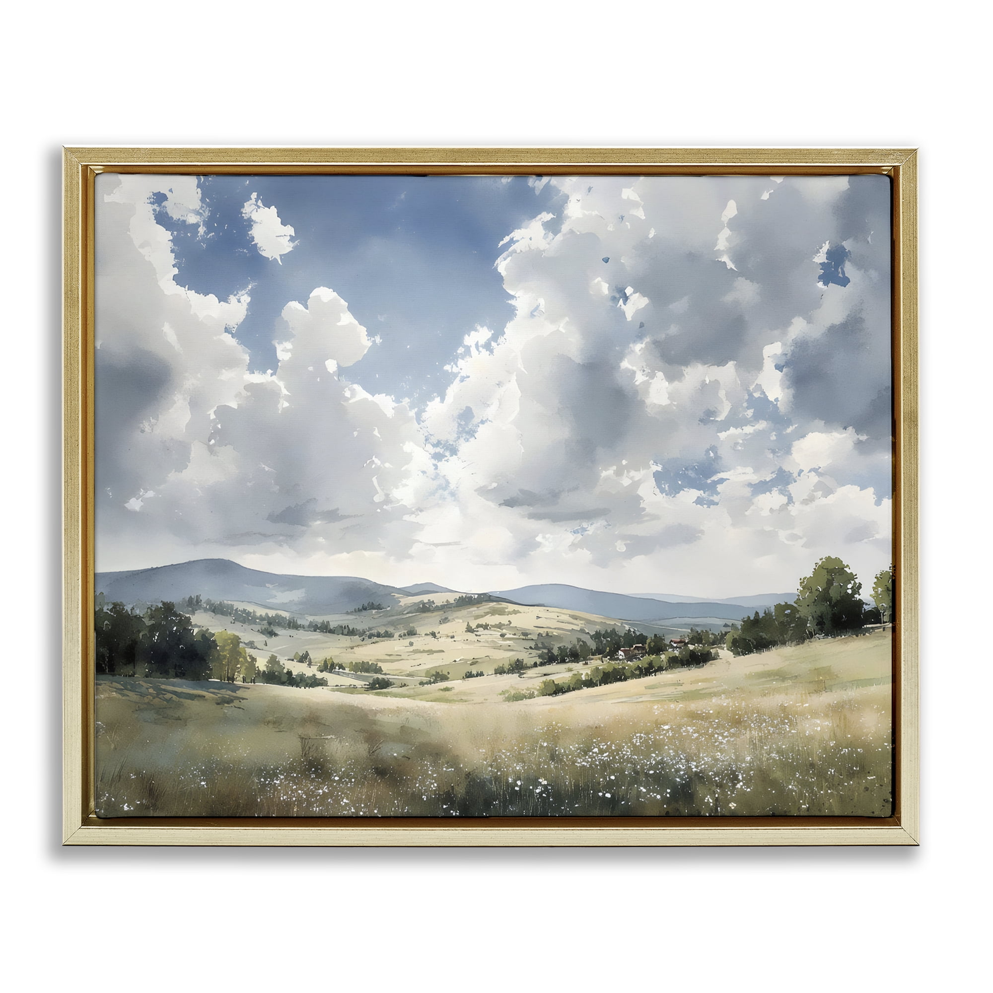 Stupell Industries Cloudy Hills Meadow Gold Framed Floater Canvas Wall Art, design by Franklyn Gregory