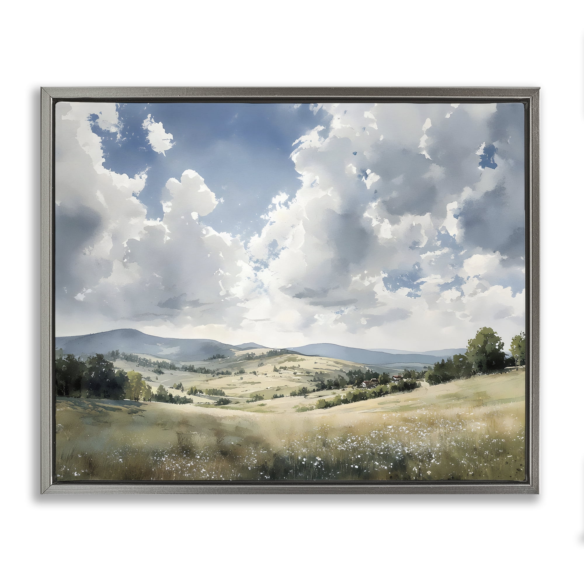 Stupell Industries Cloudy Hills Meadow Gray Framed Floater Canvas Wall Art, design by Franklyn Gregory