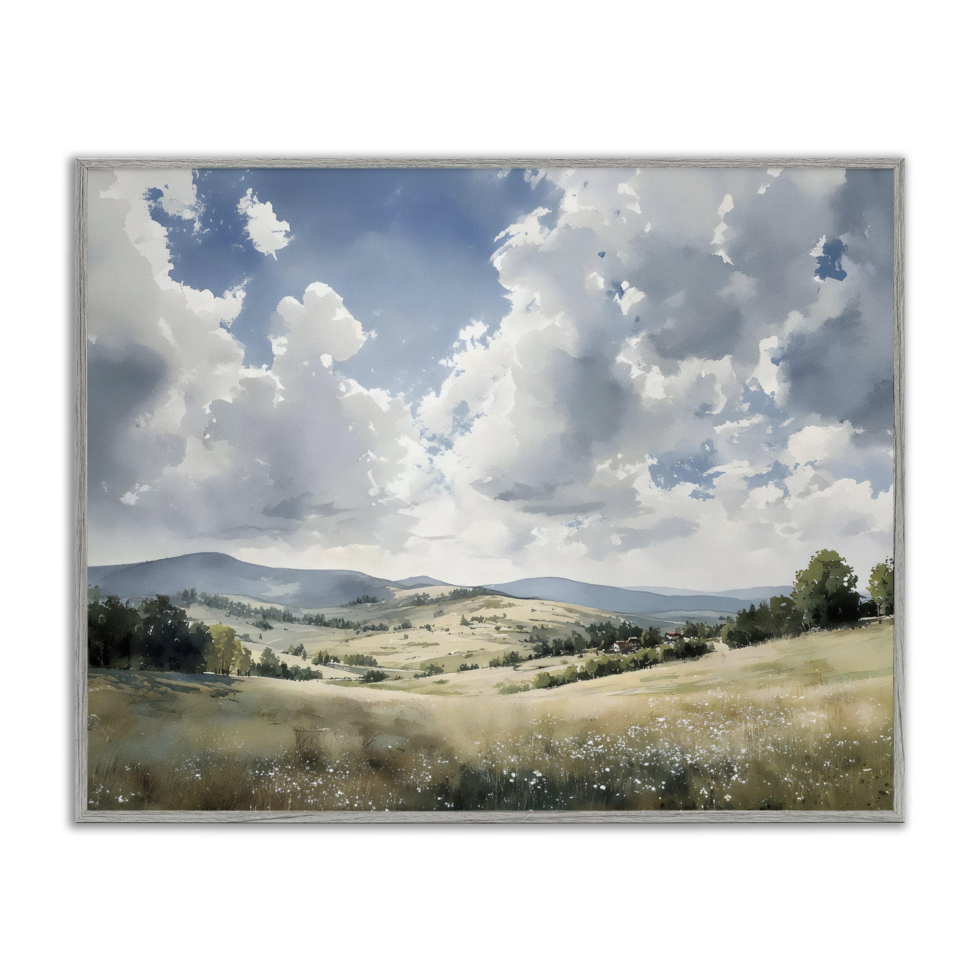 Stupell Industries Cloudy Hills Meadow Gray Framed Giclee Art, design by Franklyn Gregory