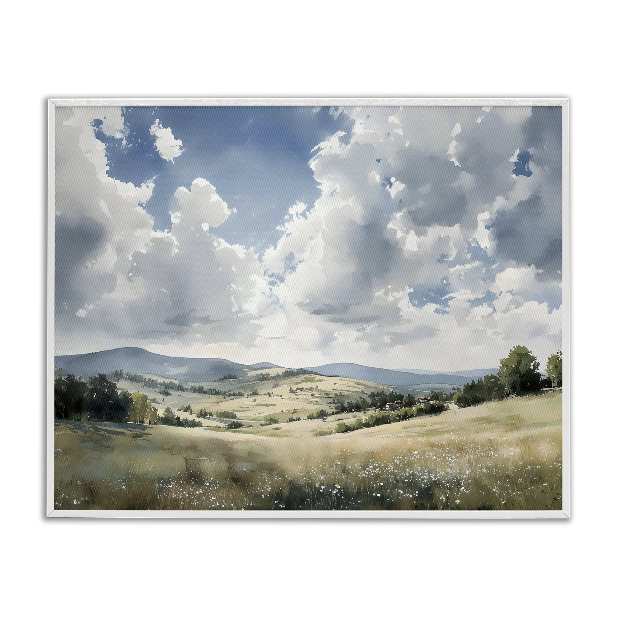 Stupell Industries Cloudy Hills Meadow White Framed Giclee Art, design by Franklyn Gregory