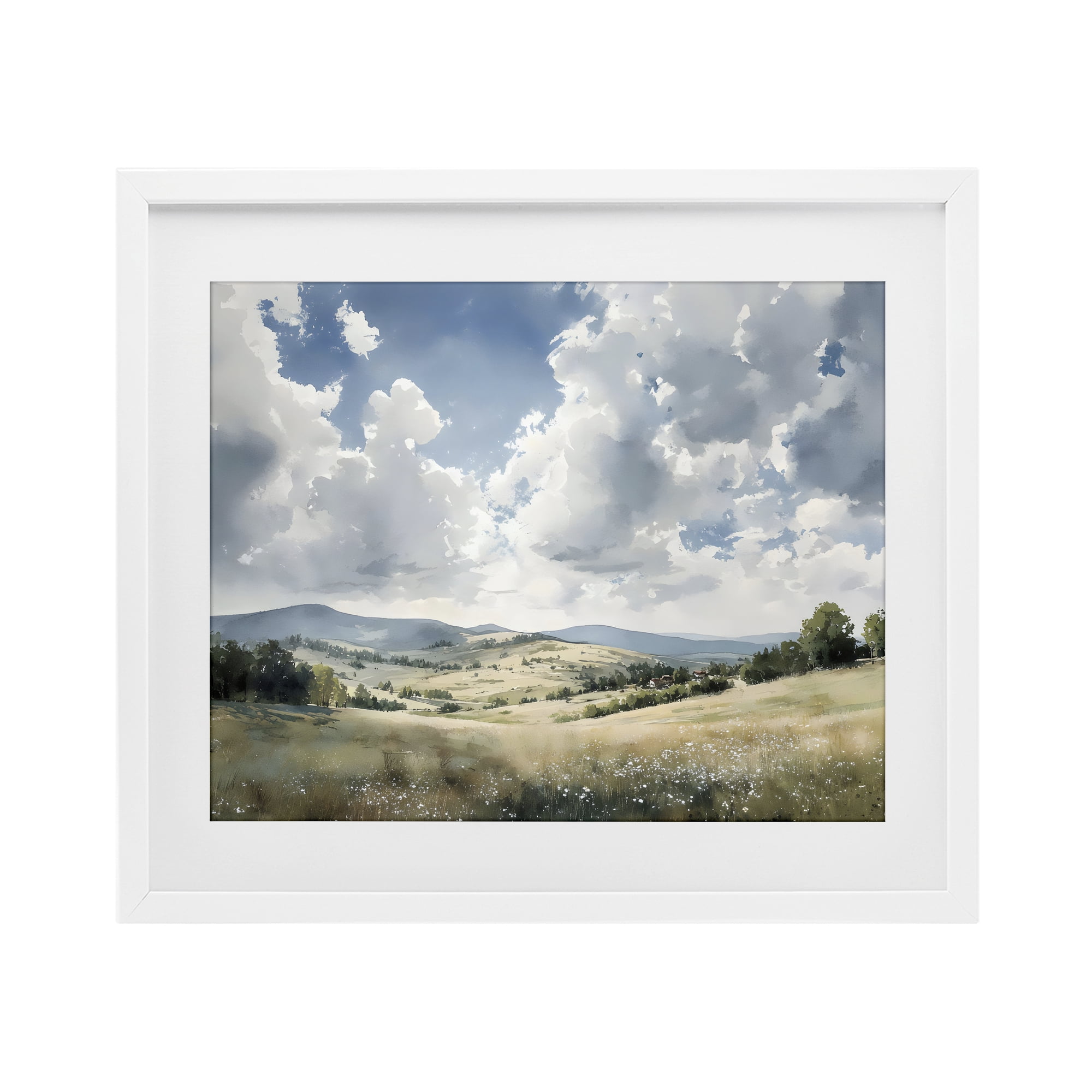 Stupell Industries Cloudy Hills Meadow White Framed Print Under Glass, design by Franklyn Gregory