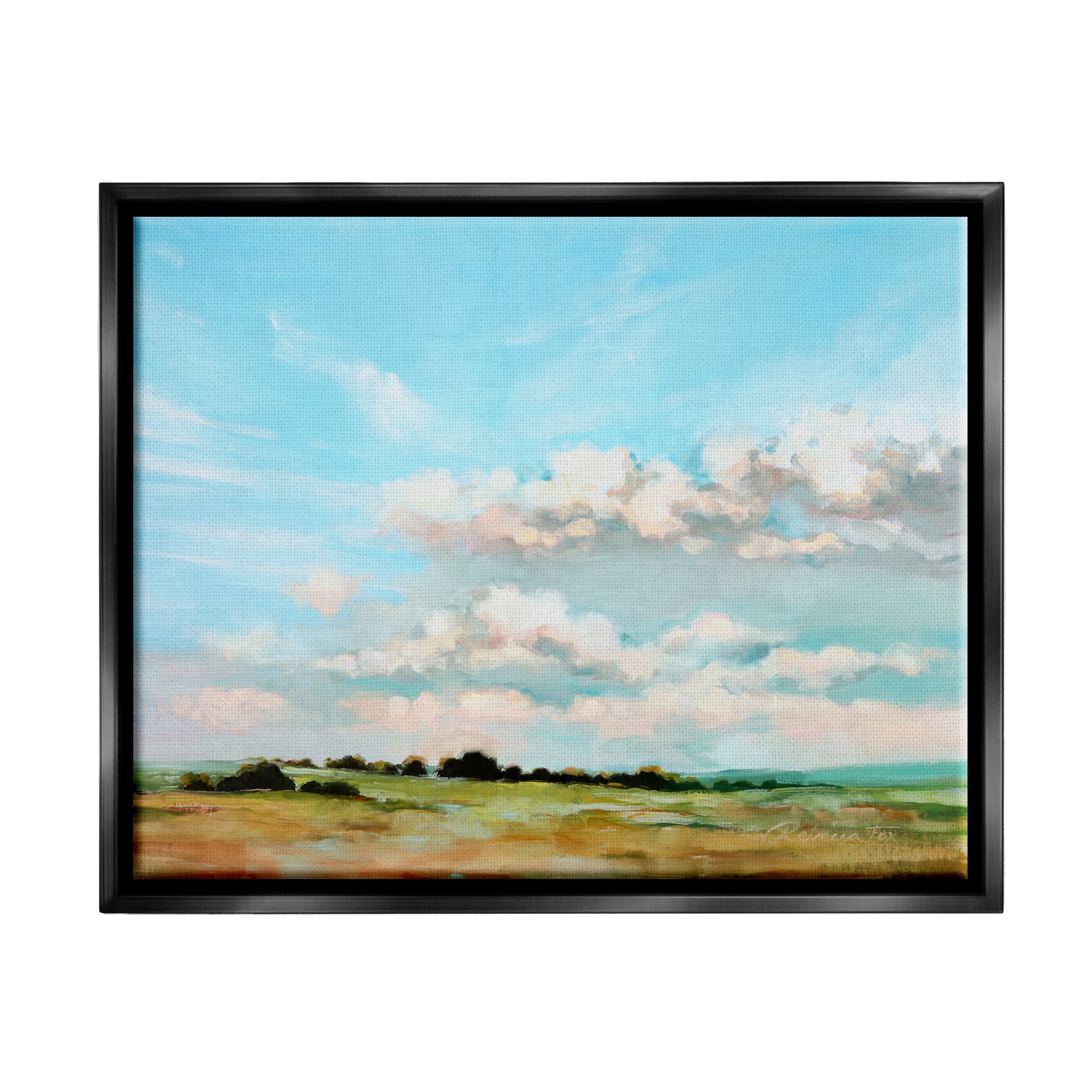 Stupell Industries Cloudy Landscape Painting Nature Painting Black Floater Framed Art Print Wall Art, 21 x 17