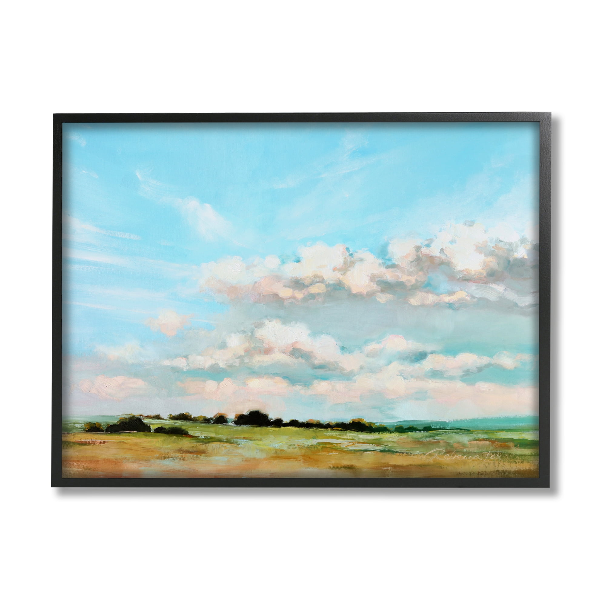 Stupell Industries Cloudy Landscape Painting Nature Painting Black Framed Art Print Wall Art, 30 x 24