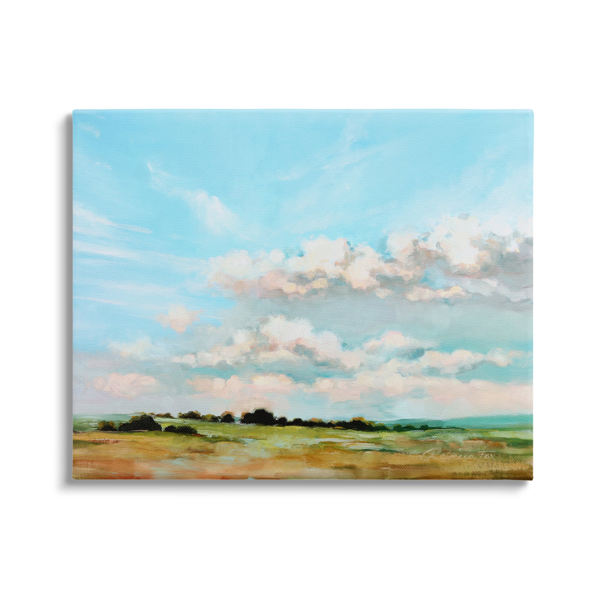 Stupell Industries Cloudy Landscape Painting Nature Painting Gallery Wrapped Canvas Print Wall Art, 30 x 24