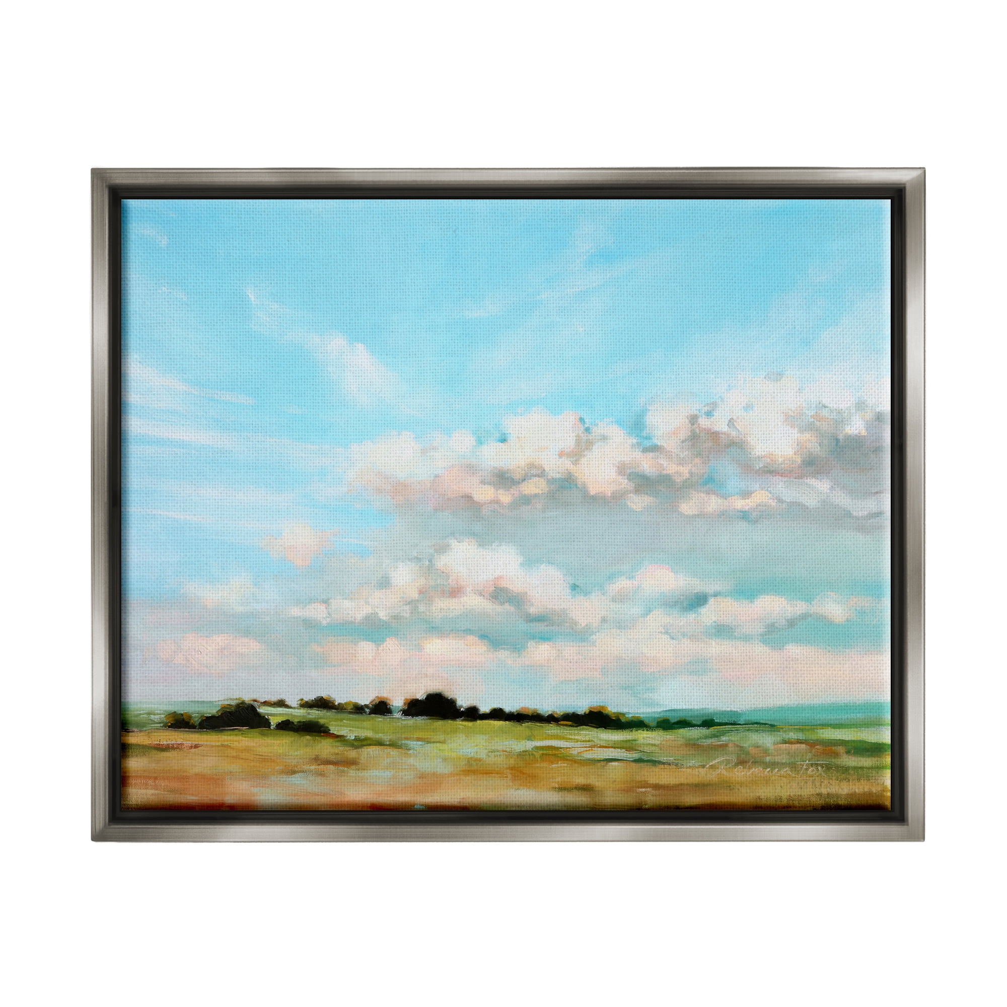 Stupell Industries Cloudy Landscape Painting Nature Painting Gray Floater Framed Art Print Wall Art, 31 x 25