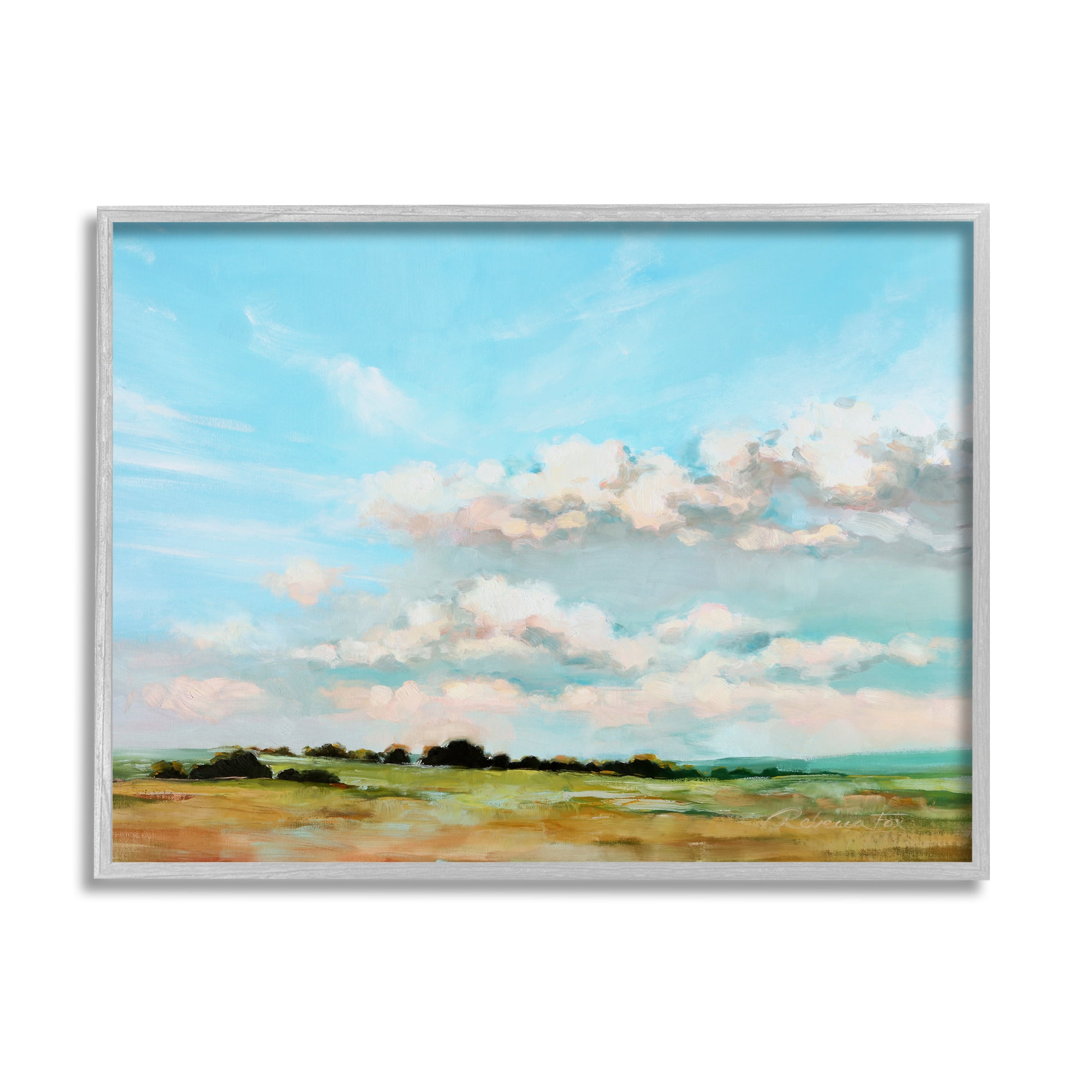 Stupell Industries Cloudy Landscape Painting Nature Painting Gray Framed Art Print Wall Art, 14 x 11