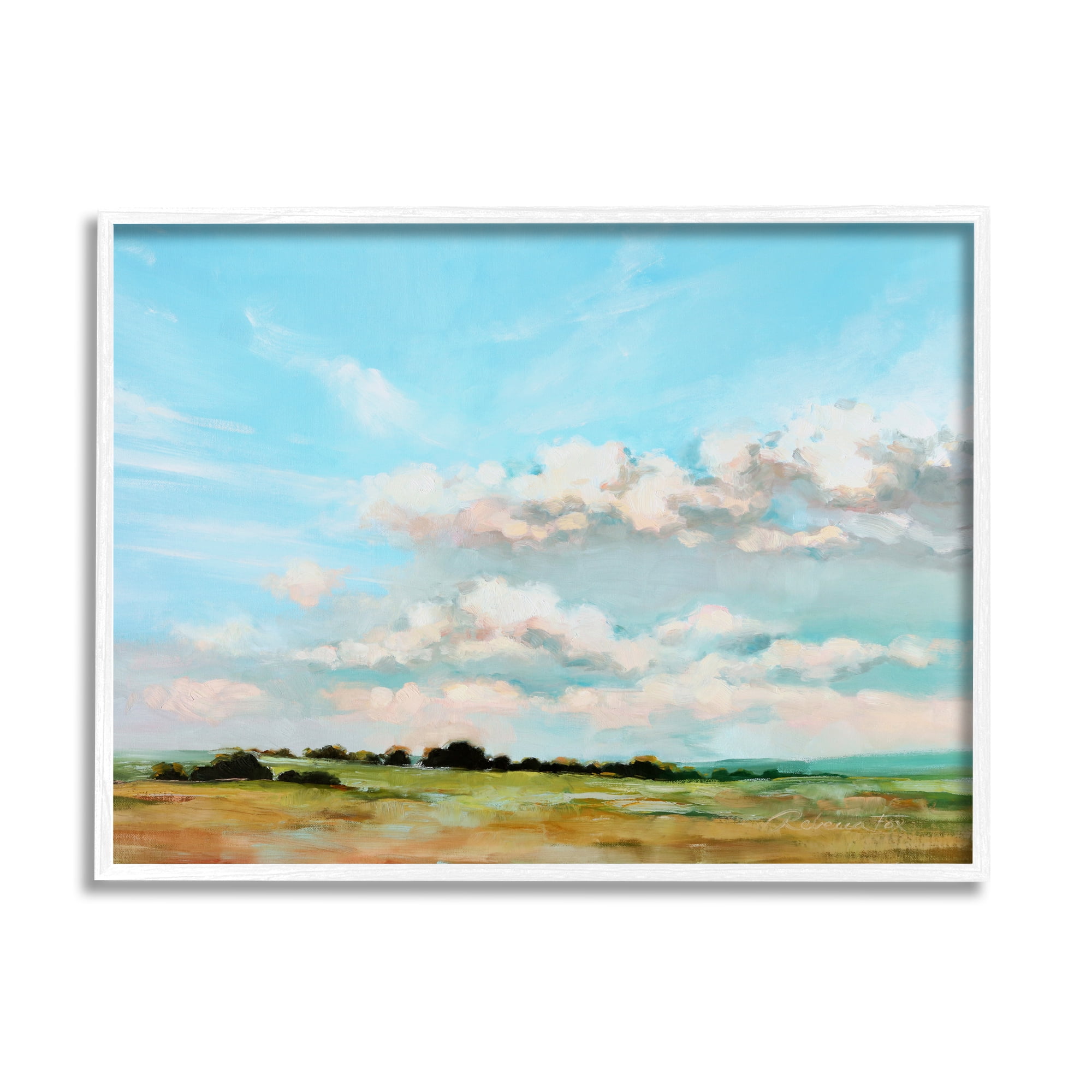 Stupell Industries Cloudy Landscape Painting Nature Painting White Framed Art Print Wall Art, 30 x 24