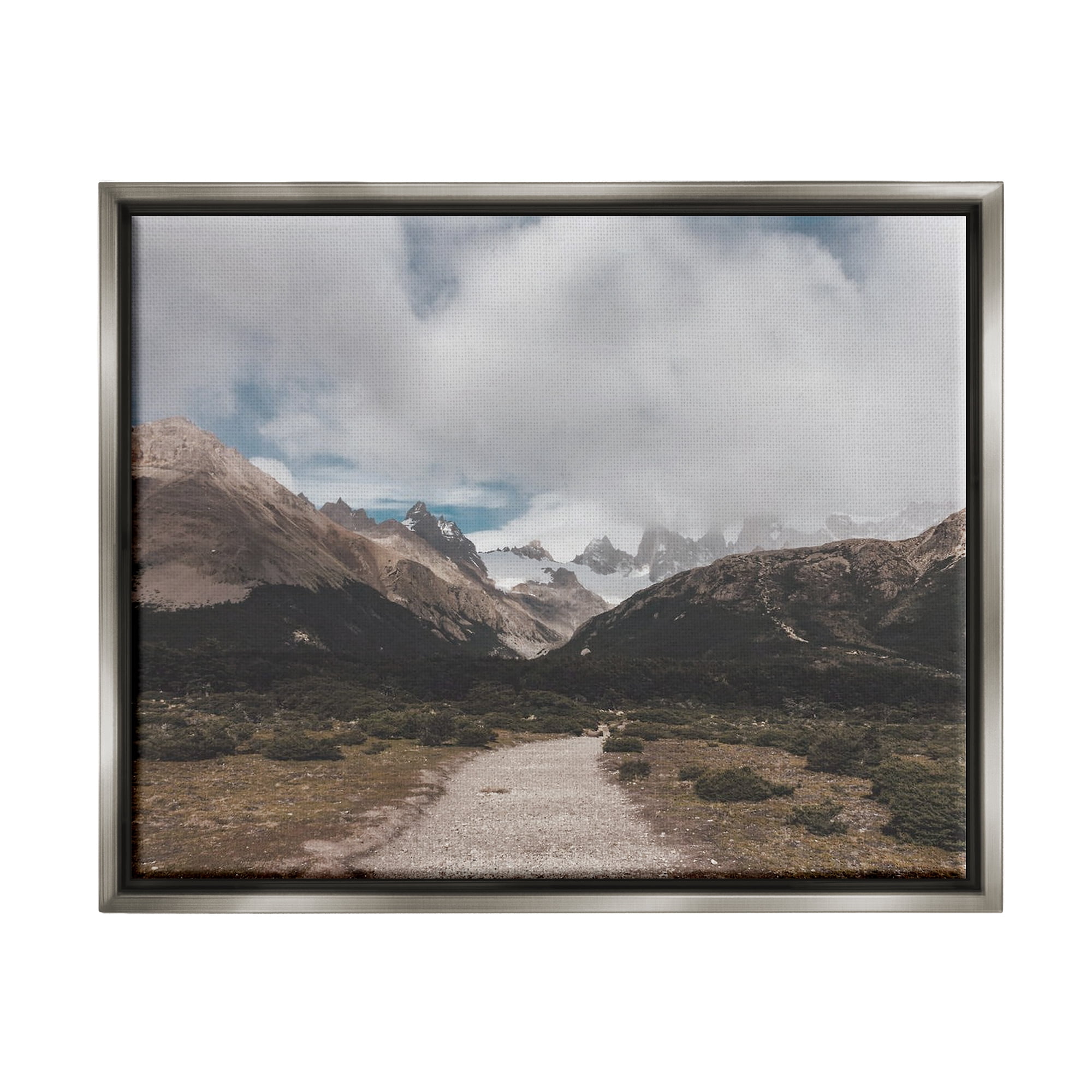 Stupell Industries Cloudy Mountain Peaks Nature Photography Gray Floater Framed Art Print Wall Art, 21 x 17