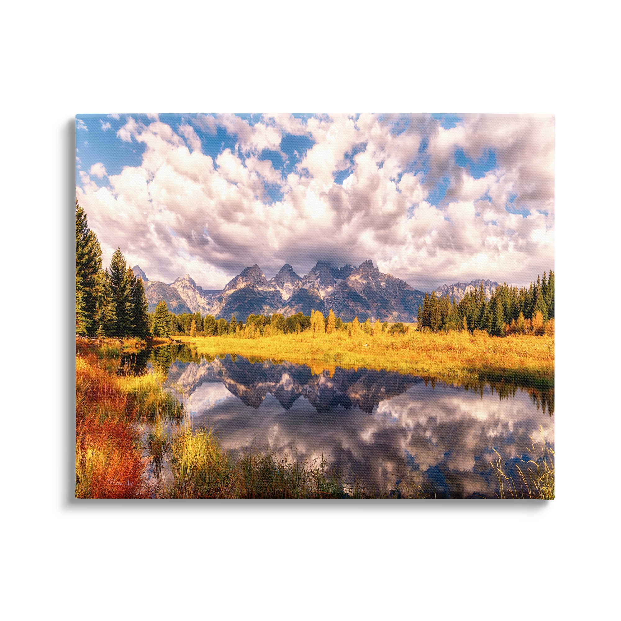 Stupell Industries Cloudy Mountain Pond Nature Photography Gallery Wrapped Canvas Print Wall Art, 40 x 30