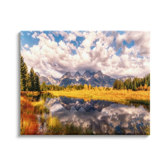 Stupell Industries Cloudy Mountain Pond Nature Photography Gallery Wrapped Canvas Print Wall Art, 48 x 36