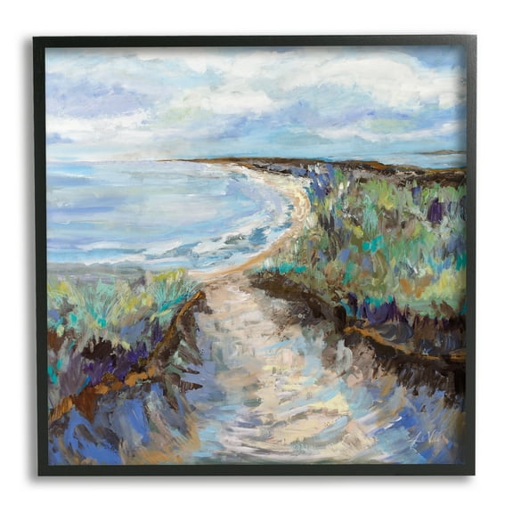Stupell Industries Cloudy Ocean Coast Painting Nature Painting Black Framed Art Print Wall Art, 12 x 12
