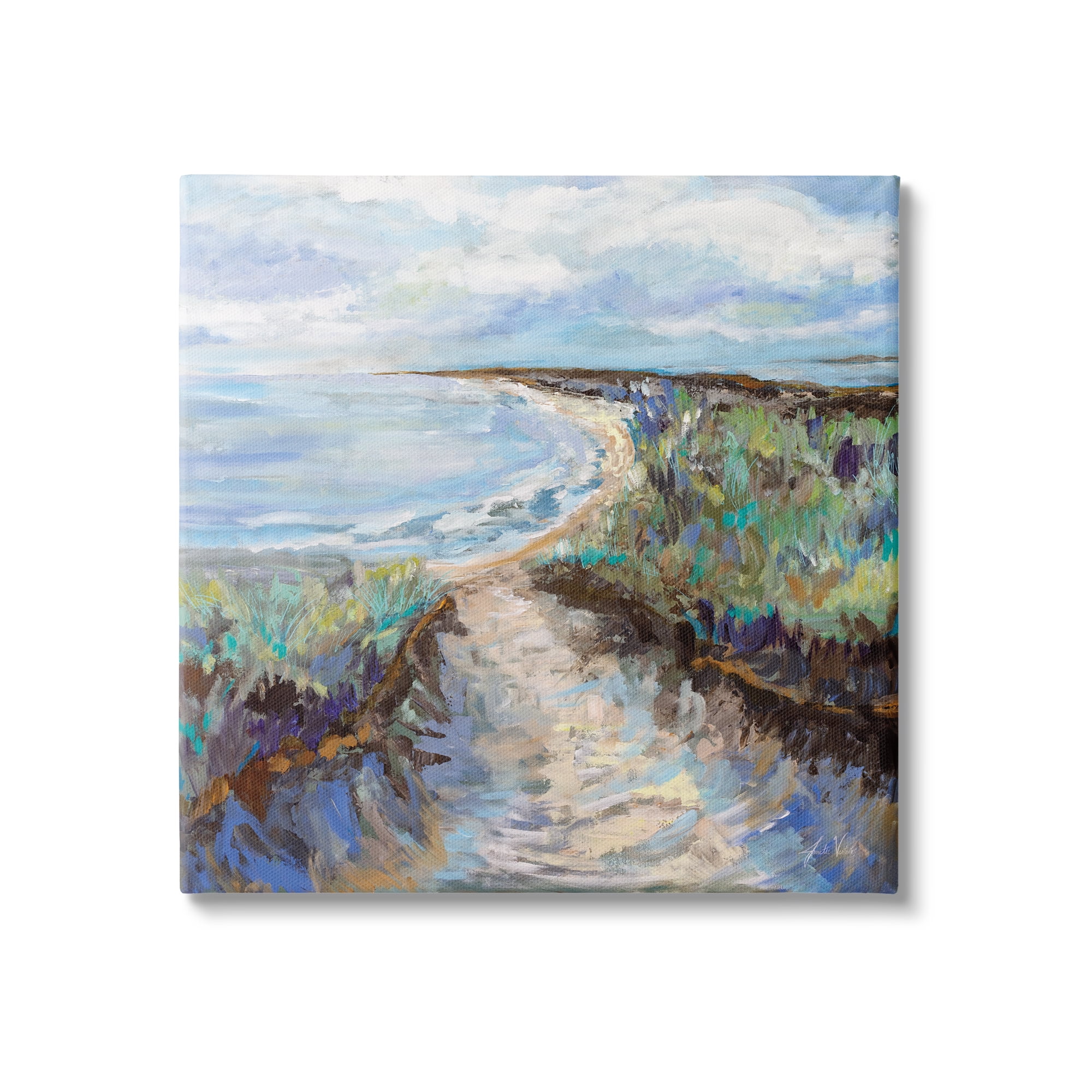 Cloudy Ocean Coast Landscape Canvas Wall Art, 17 x 17
