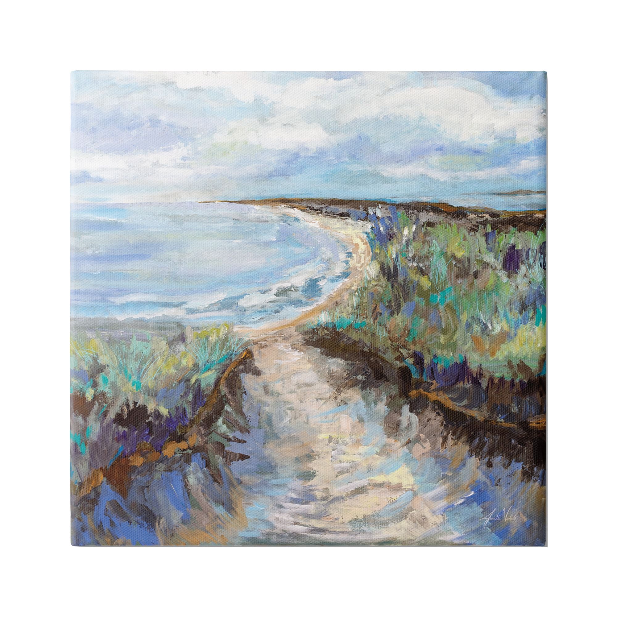 Stupell Industries Cloudy Ocean Coast Painting Nature Painting Gallery Wrapped Canvas Print Wall Art, 24 x 24