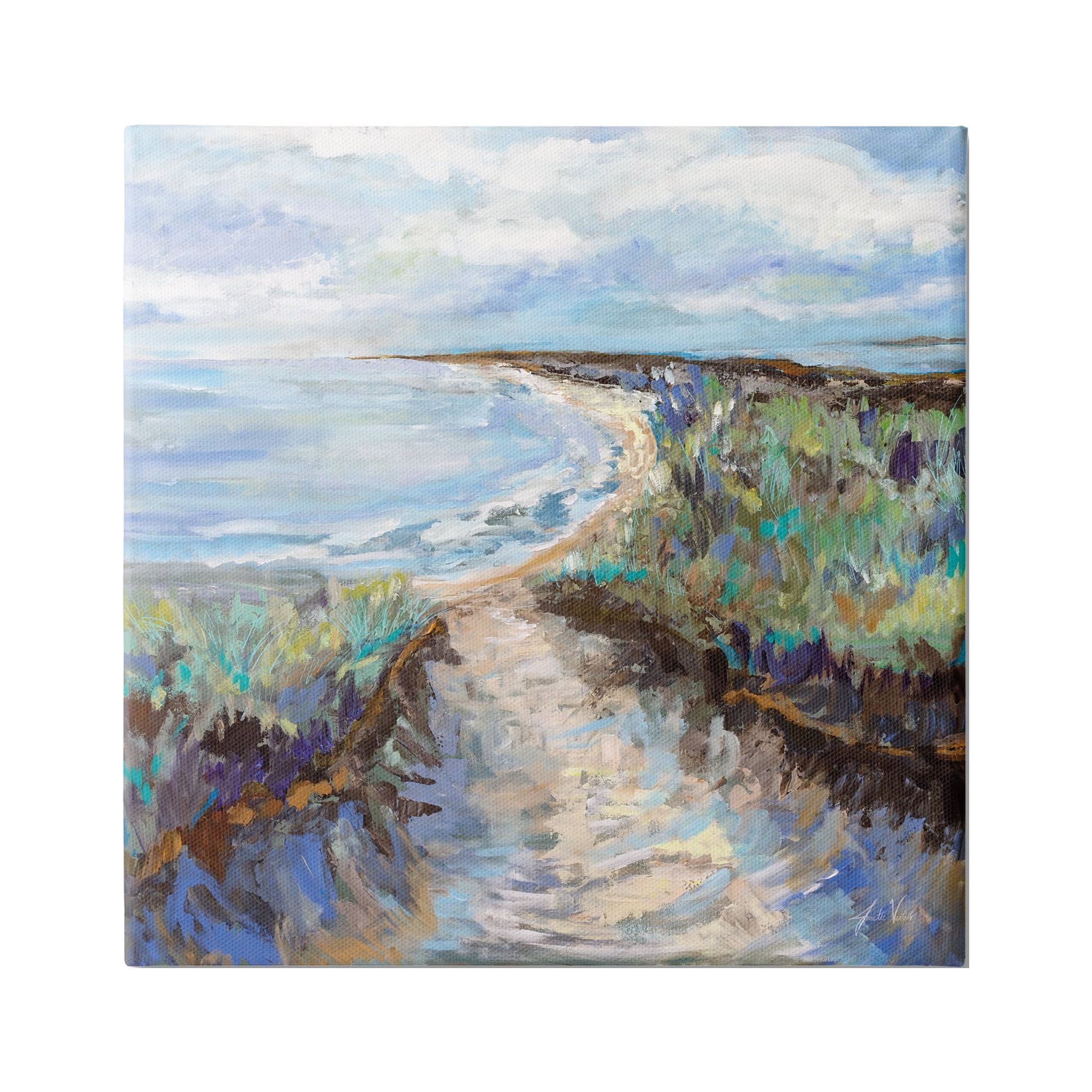 Stupell Industries Cloudy Ocean Coast Painting Nature Painting Gallery Wrapped Canvas Print Wall Art, 36 x 36