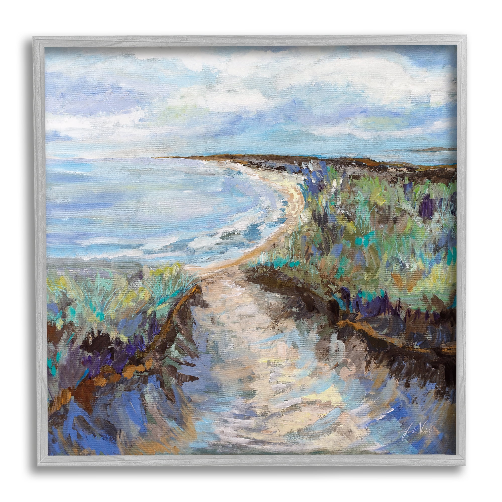 Stupell Industries Cloudy Ocean Coast Painting Nature Painting Gray Framed Art Print Wall Art, 12 x 12