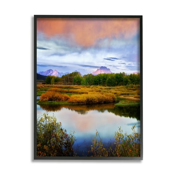 Stupell Industries Cloudy Pond Mountain Peaks Coastal Photography Black Framed Art Print Wall Art