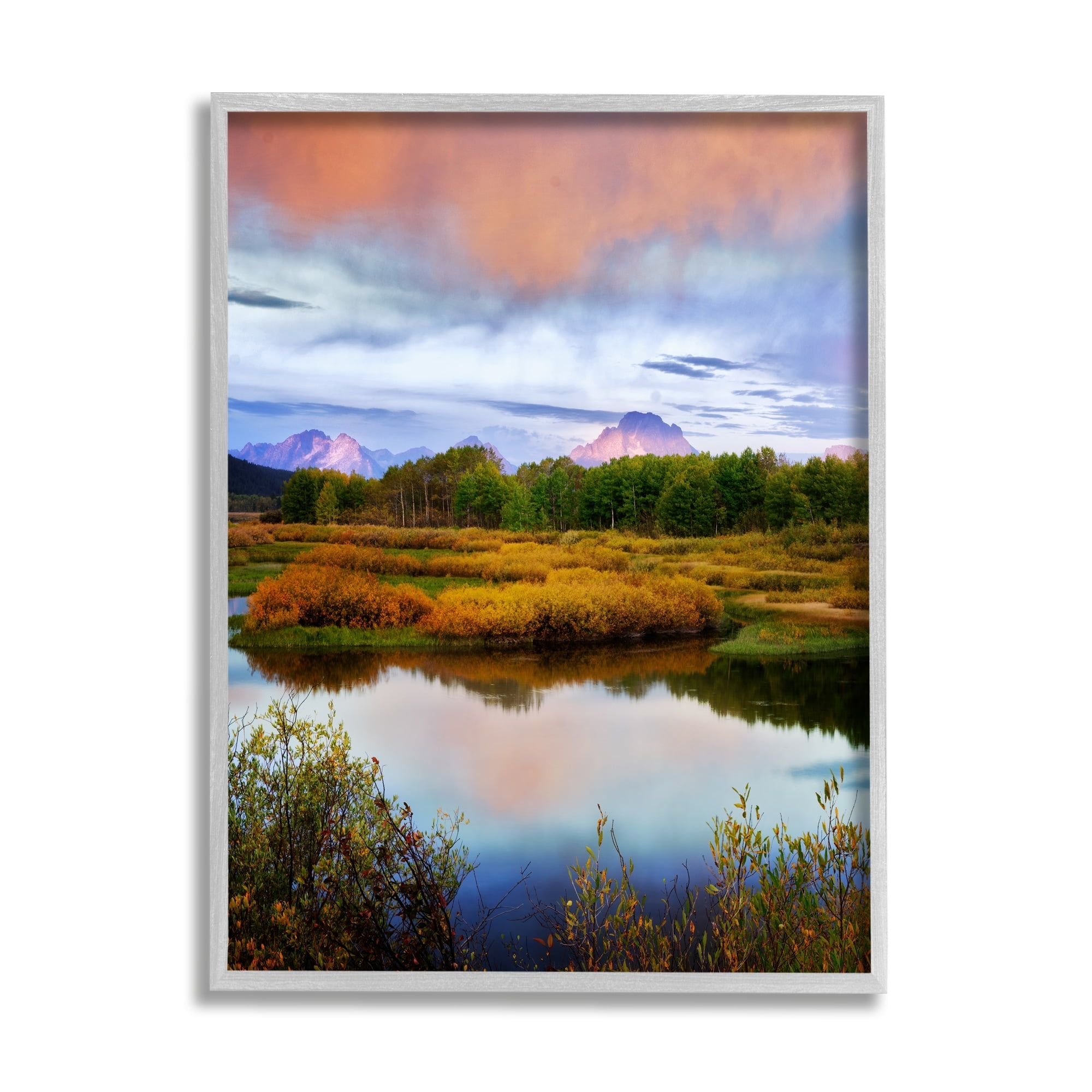 Stupell Industries Cloudy Pond Mountain Peaks Coastal Photography Gray Framed Art Print Wall Art