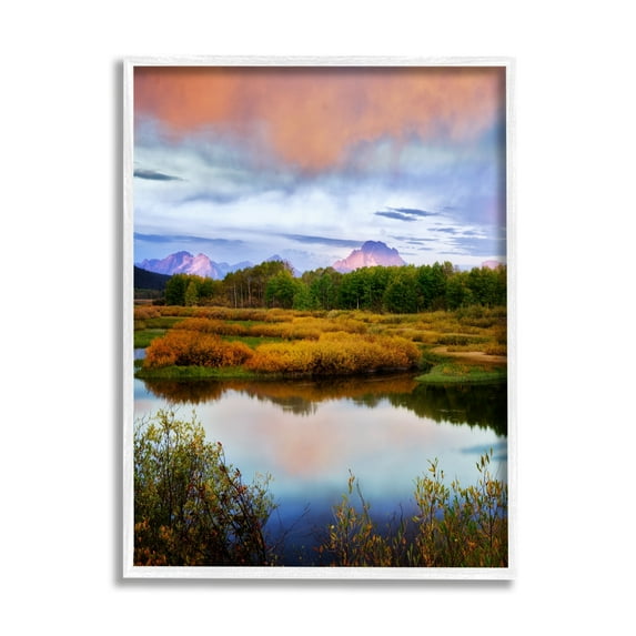 Stupell Industries Cloudy Pond Mountain Peaks Coastal Photography White Framed Art Print Wall Art