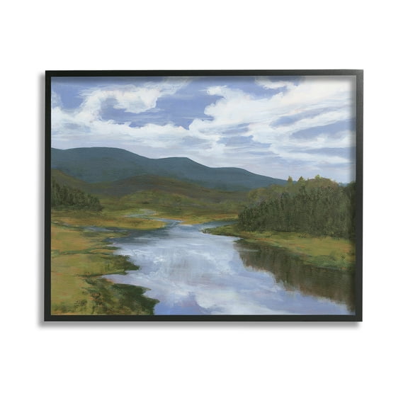Stupell Industries Cloudy River Landscape Landscape Painting Black Framed Art Print Wall Art, 14 x 11