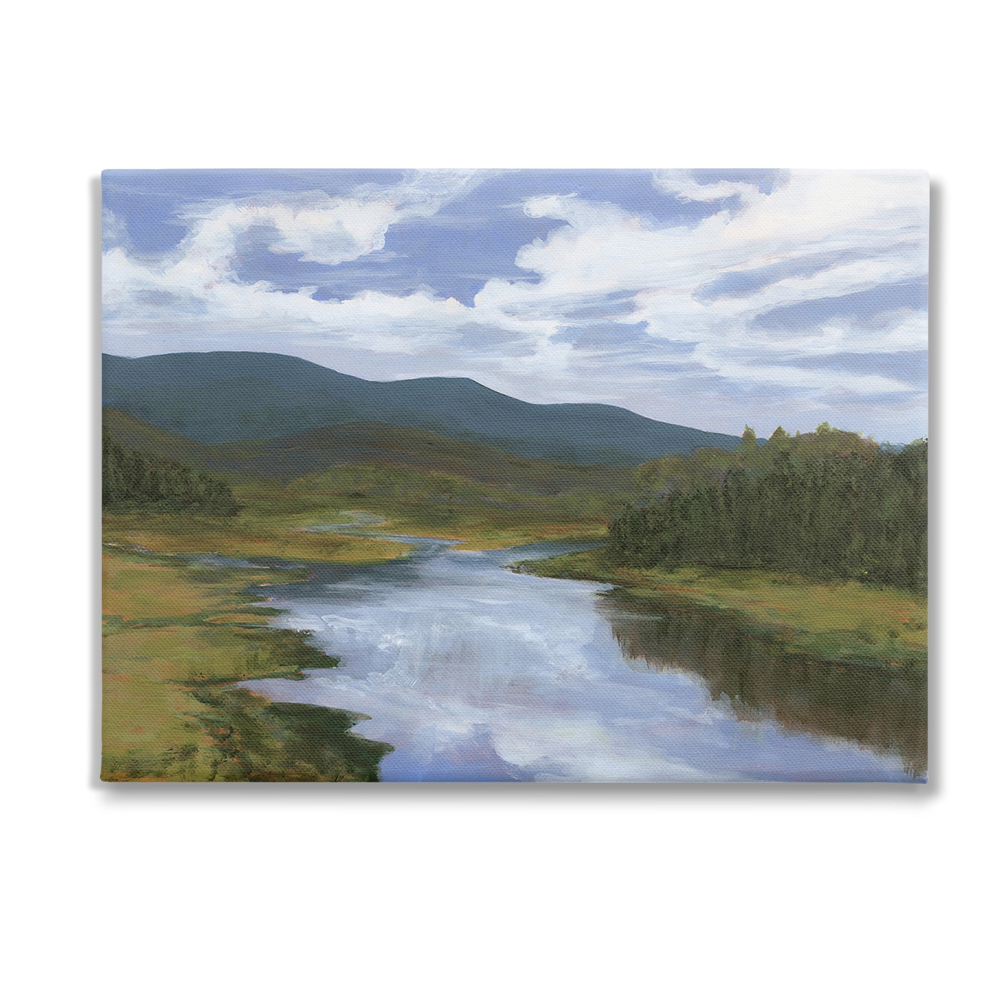 Stupell Industries Cloudy River Landscape Landscape Painting Gallery Wrapped Canvas Art Print Wall Art, 40 x 30