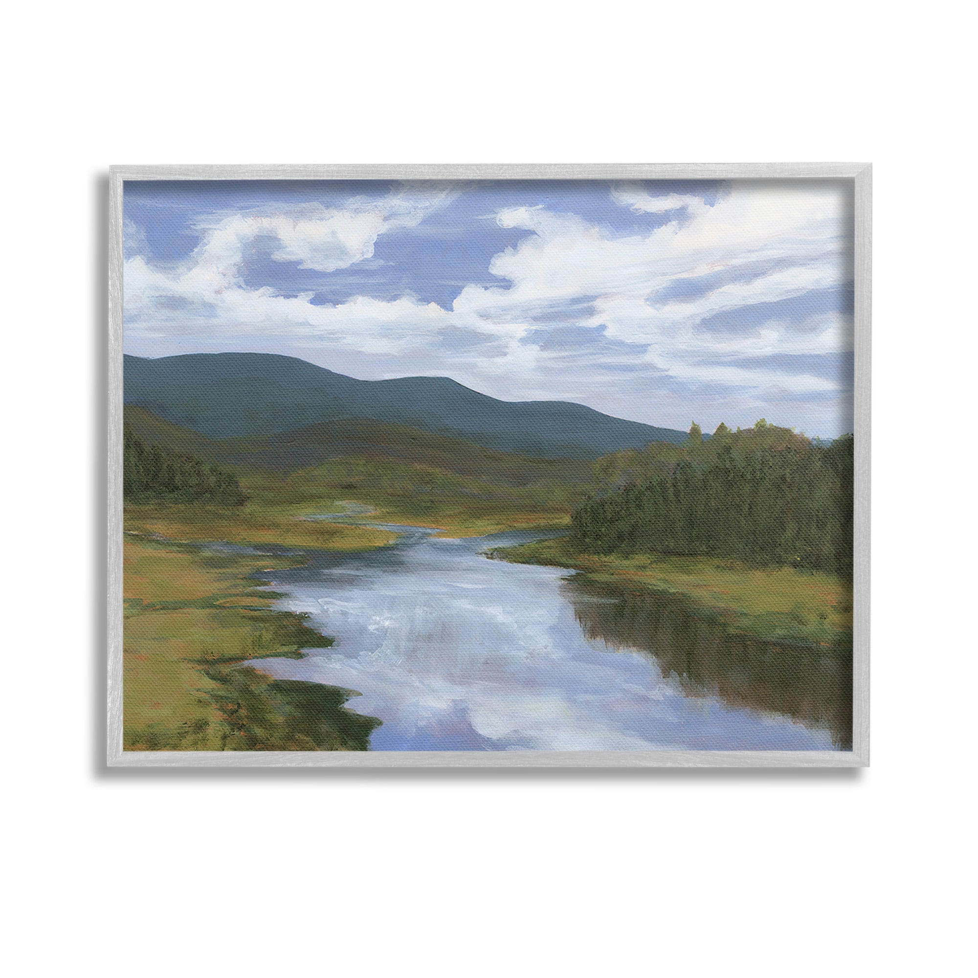 Stupell Industries Cloudy River Landscape Landscape Painting Gray Framed Art Print Wall Art, 14 x 11