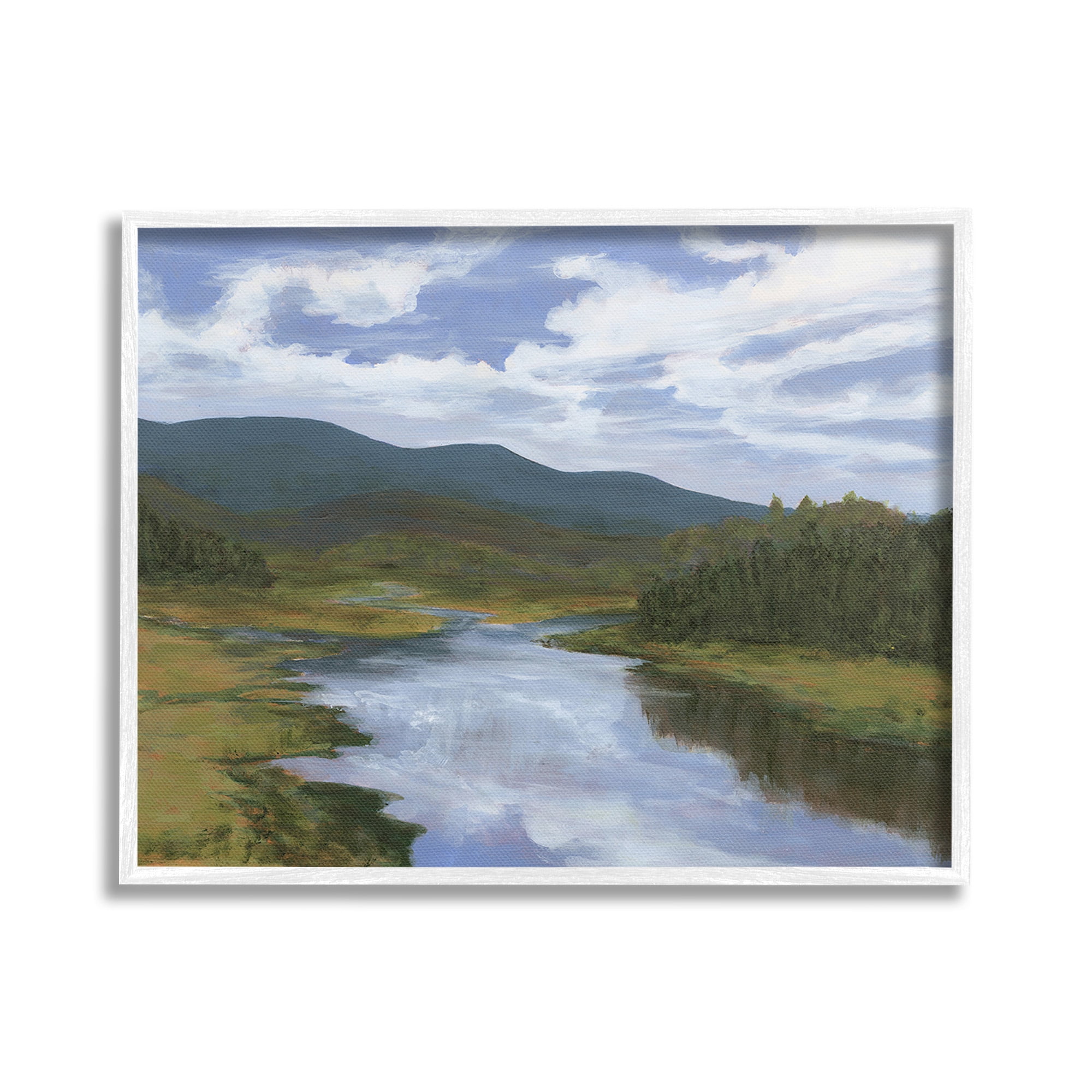 Stupell Industries Cloudy River Landscape Landscape Painting White Framed Art Print Wall Art, 20 x 16